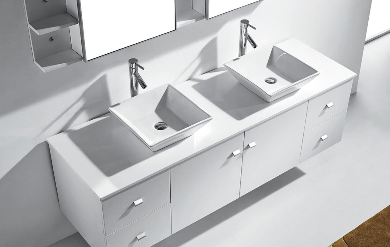 Virtu USA Clarissa 72" Double Square Sink White Top with Brushed Nickel Faucet and Mirrors Vanity Virtu USA 
