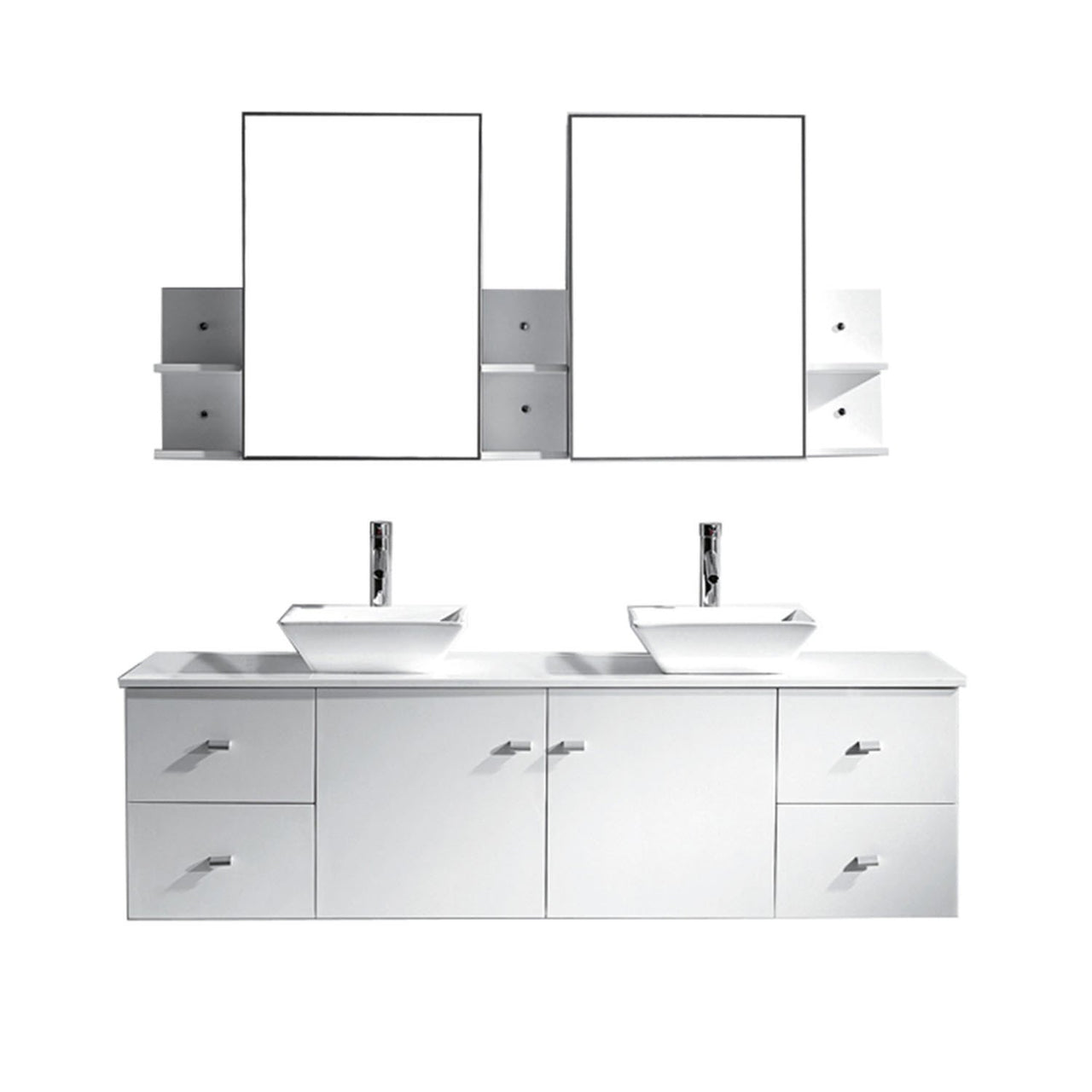 Virtu USA Clarissa 72" Double Square Sink White Top with Brushed Nickel Faucet and Mirrors Vanity Virtu USA 