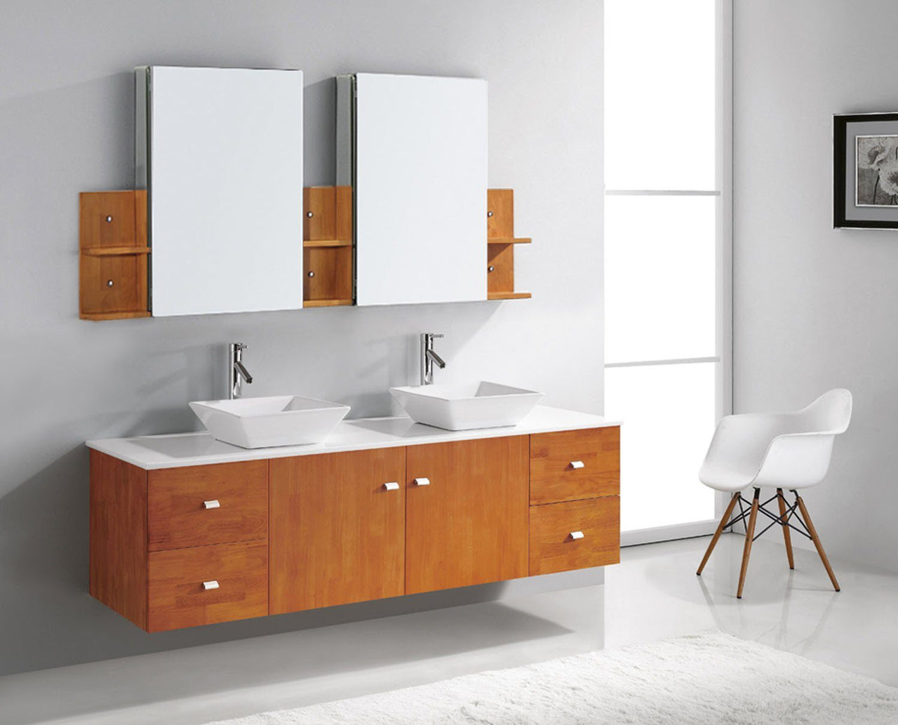 Virtu USA Clarissa 72" Double Square Sink Honey Oak Top with Brushed Nickel Faucet and Mirrors Vanity Virtu USA 