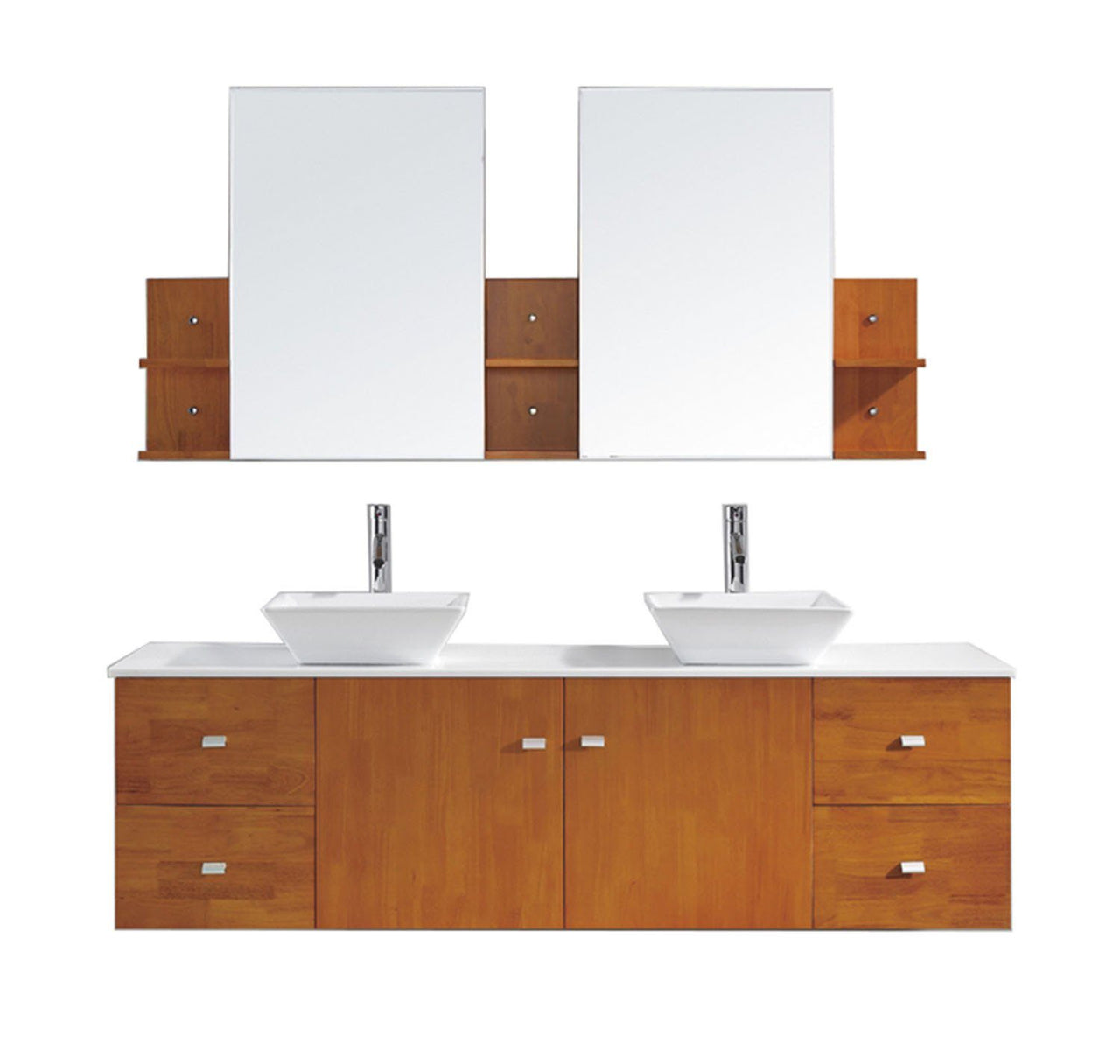 Virtu USA Clarissa 72" Double Square Sink Honey Oak Top with Brushed Nickel Faucet and Mirrors Vanity Virtu USA 