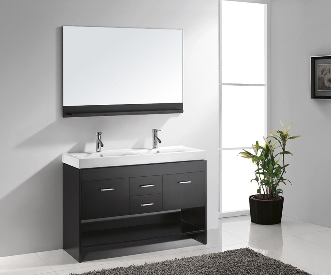 Virtu USA Gloria 48" Double Square Sink Espresso Top Vanity in Espresso with Polished Chrome Faucet and Mirror Vanity Virtu USA 