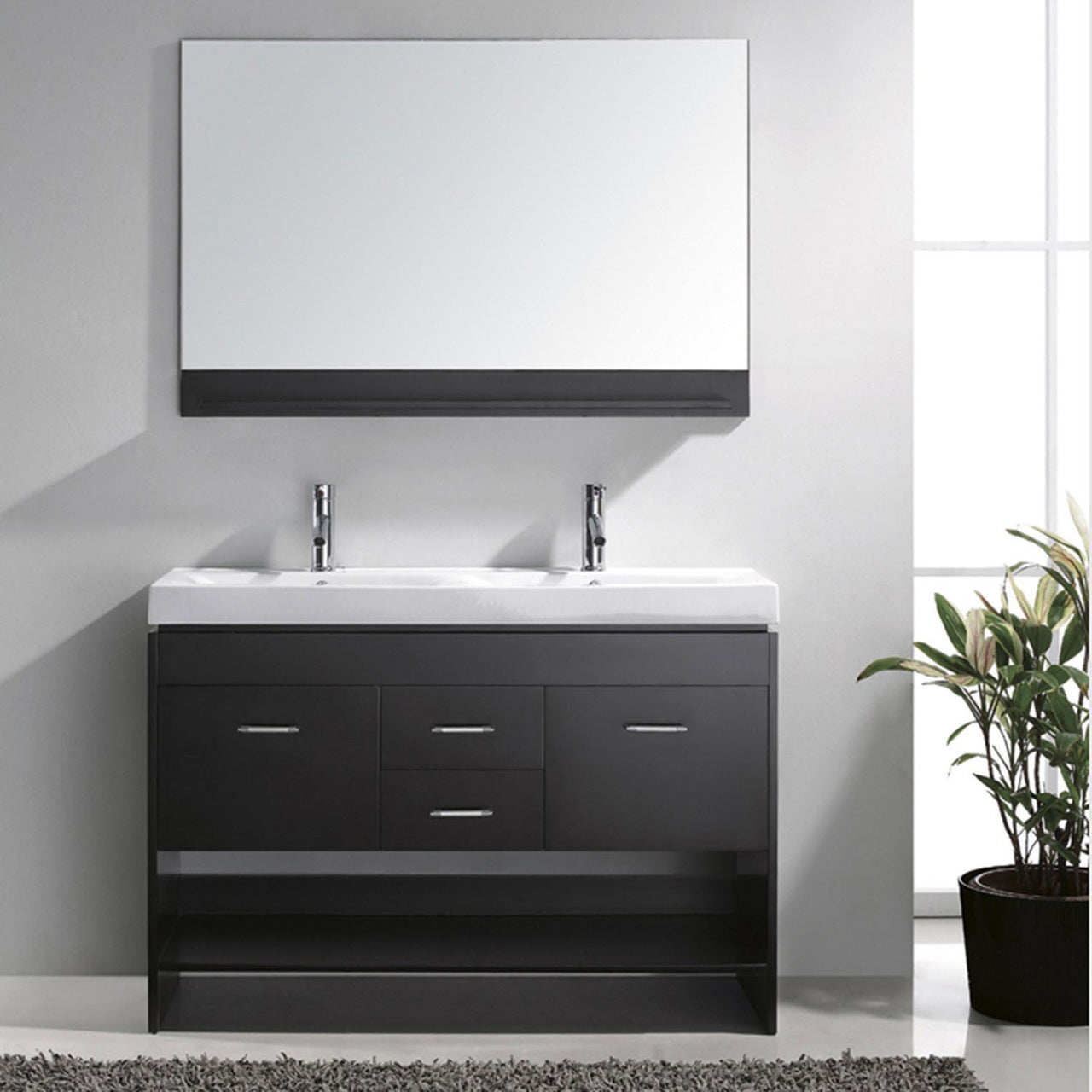 Virtu USA Gloria 48" Double Square Sink Espresso Top Vanity in Espresso with Brushed Nickel Faucet and Mirror Vanity Virtu USA 