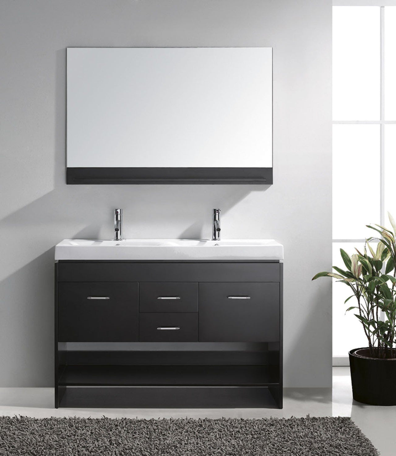 Virtu USA Gloria 48" Double Square Sink Espresso Top Vanity in Espresso with Polished Chrome Faucet and Mirror Vanity Virtu USA 