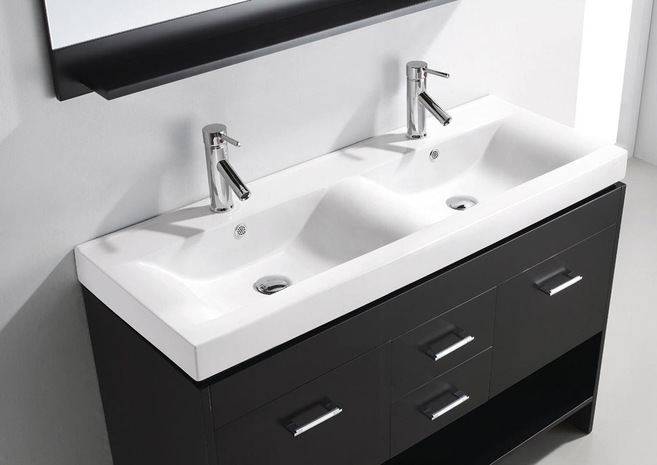Virtu USA Gloria 48" Double Square Sink Espresso Top Vanity in Espresso with Brushed Nickel Faucet and Mirror Vanity Virtu USA 