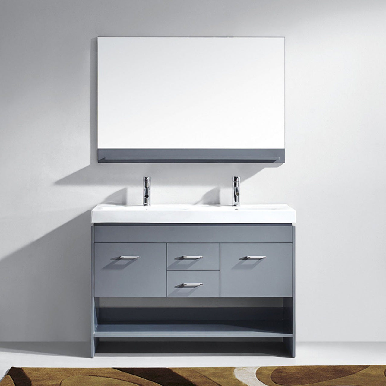 Virtu USA Gloria 48" Double Square Sink Grey Top Vanity in Grey with Polished Chrome Faucet and Mirror Vanity Virtu USA 