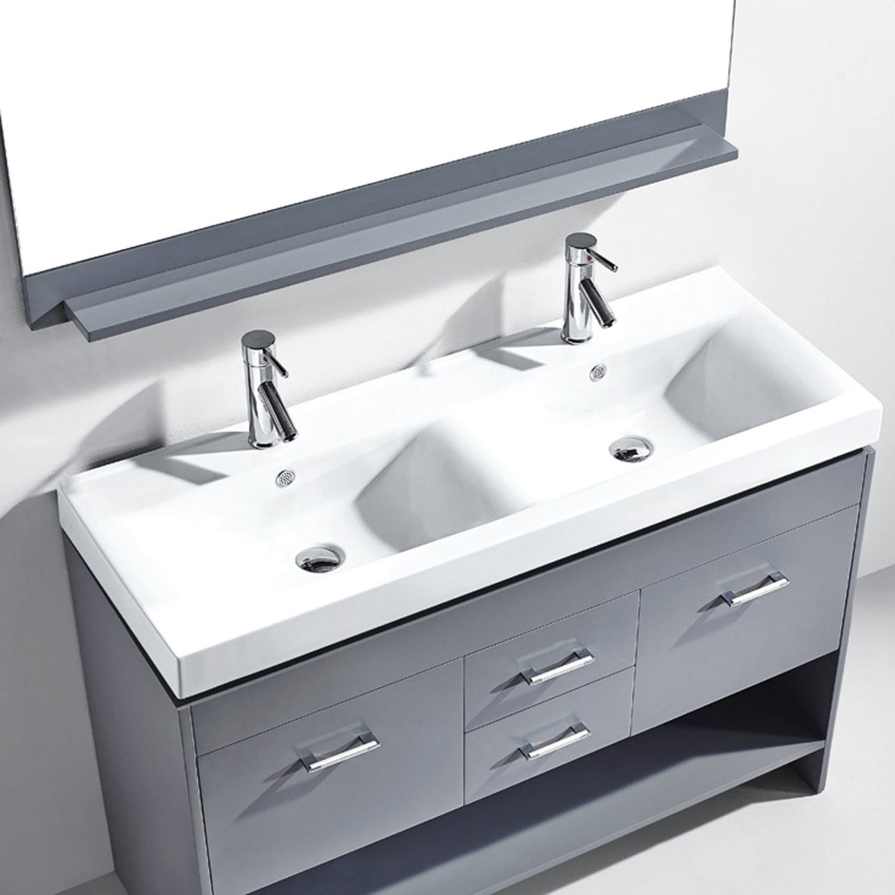 Virtu USA Gloria 48 Double Square Sink Grey Top Vanity Brushed Faucet and Mirror Vanity Virtu USA 