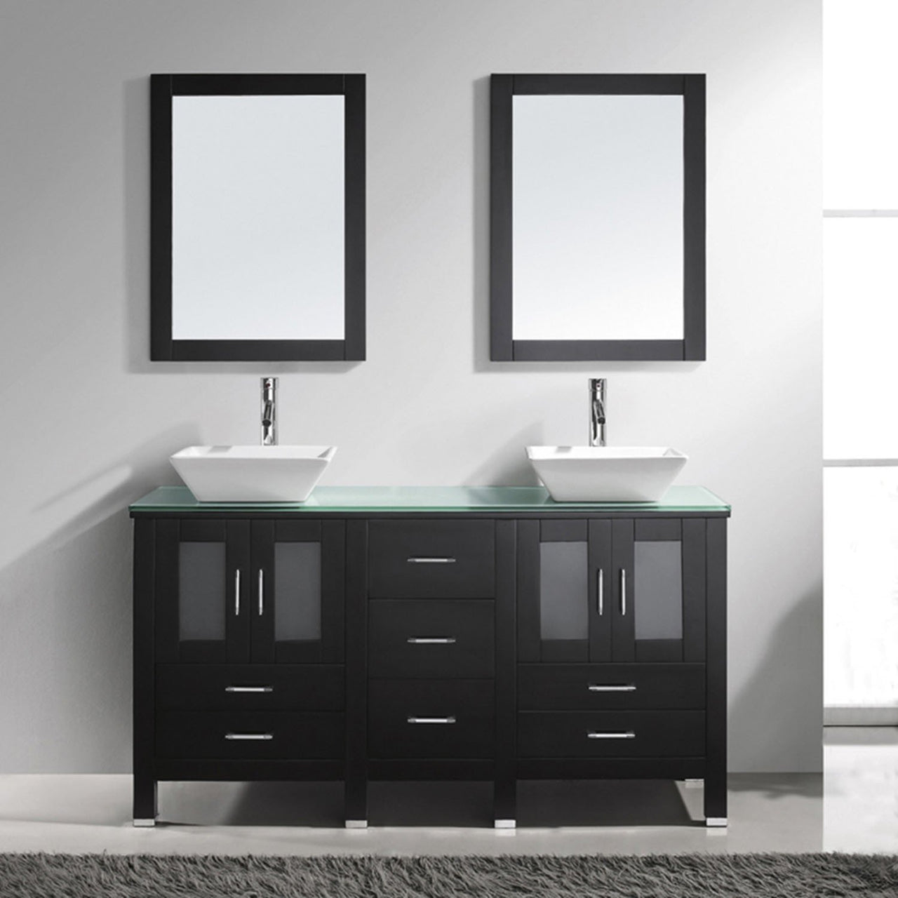 Virtu USA Bradford 60" Double Square Sink Espresso Top Vanity in Espresso with Brushed Nickel Faucet and Mirrors Vanity Virtu USA 