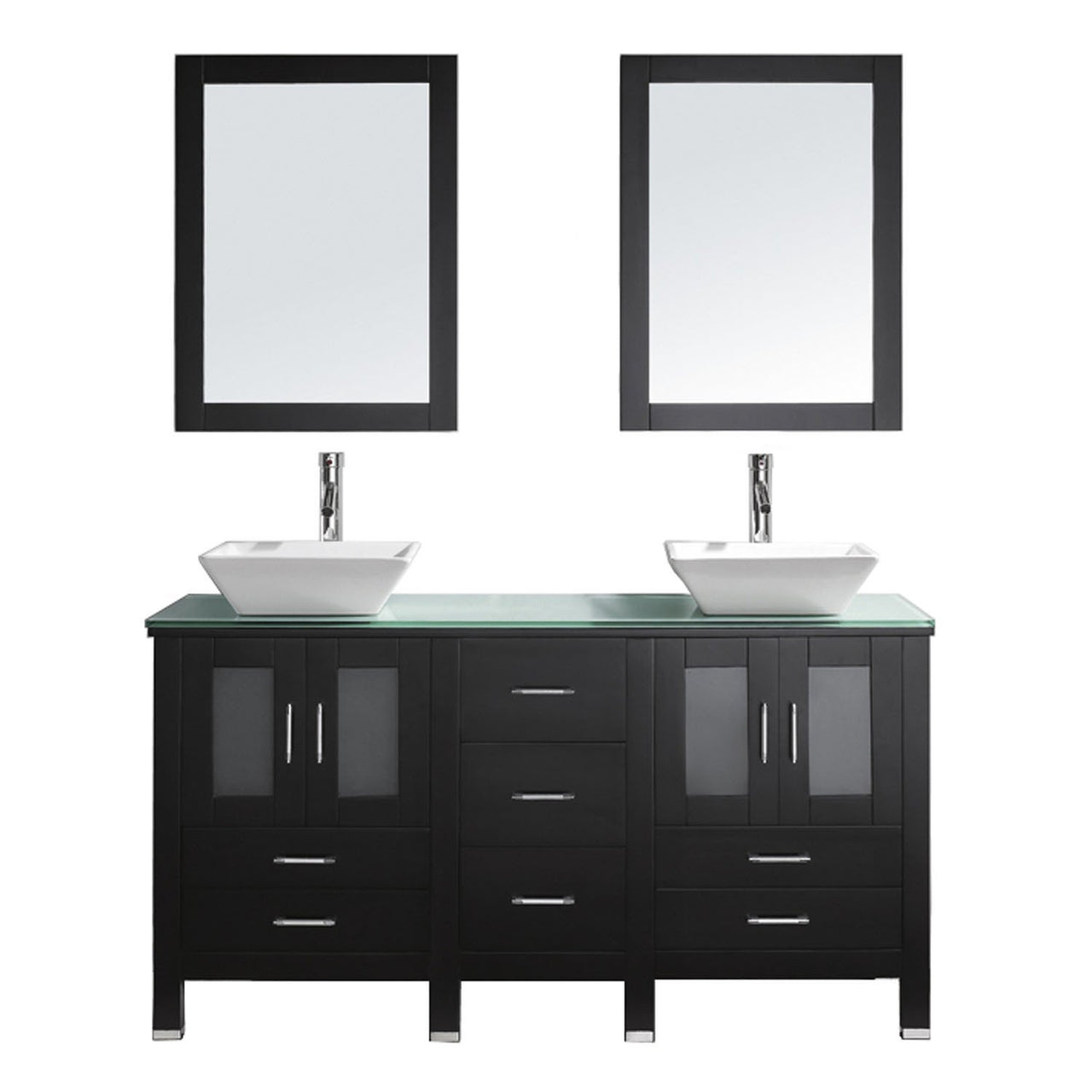Virtu USA Bradford 60" Double Square Sink Espresso Top Vanity in Espresso with Brushed Nickel Faucet and Mirrors Vanity Virtu USA 