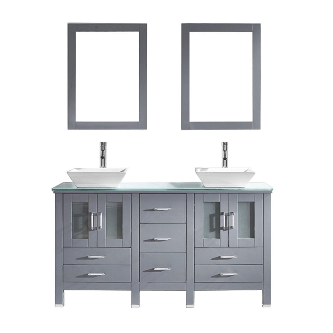 Virtu USA Bradford 60" Double Square Sink Grey Top with Brushed Nickel Faucet and Mirrors Vanity Virtu USA 