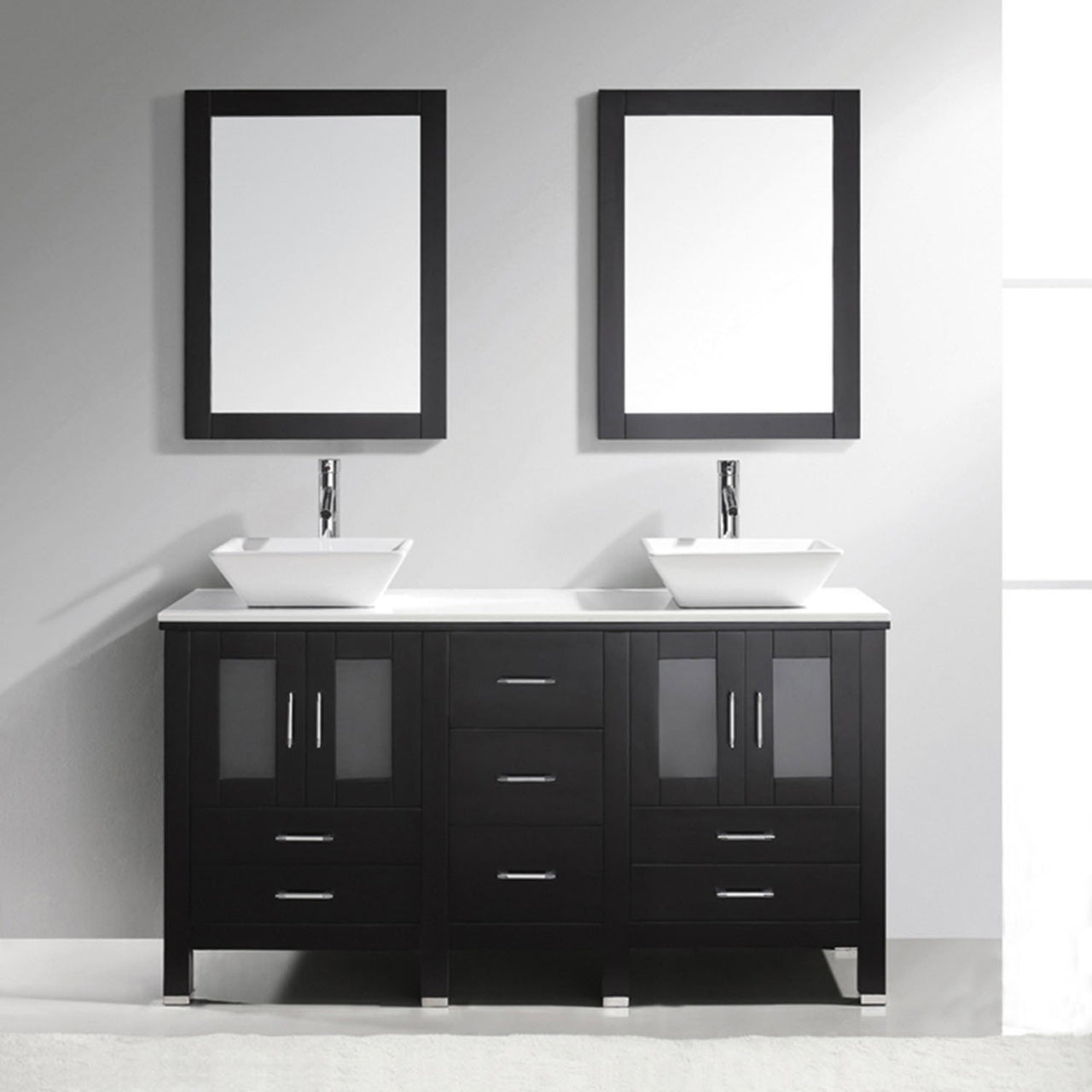 Virtu USA Bradford 60" Double Square Sink Espresso Top with Brushed Nickel Faucet and Mirrors Vanity Virtu USA 