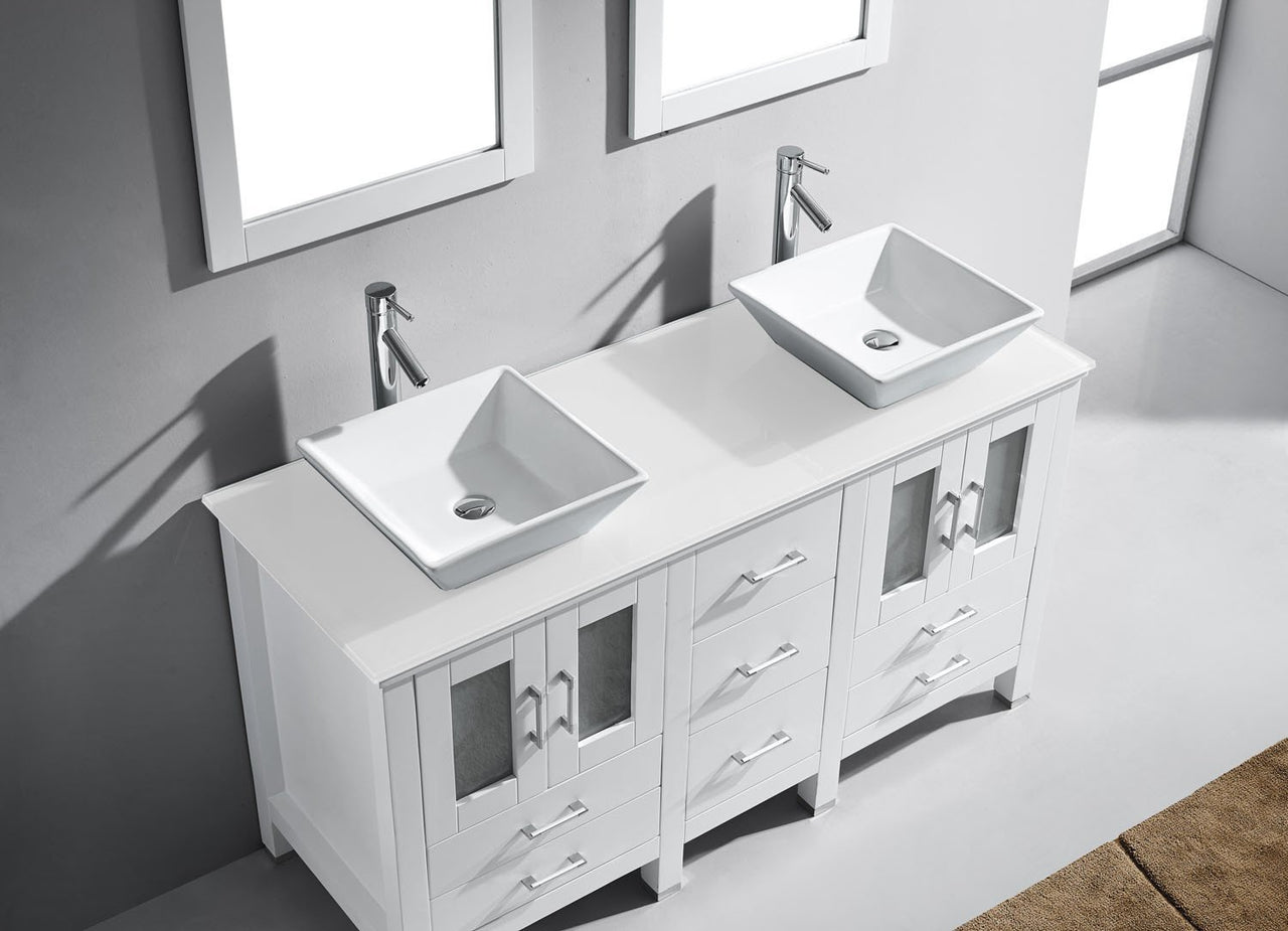 Virtu USA Bradford 60" Double Square Sink White Top with Brushed Nickel Faucet and Mirrors Vanity Virtu USA 
