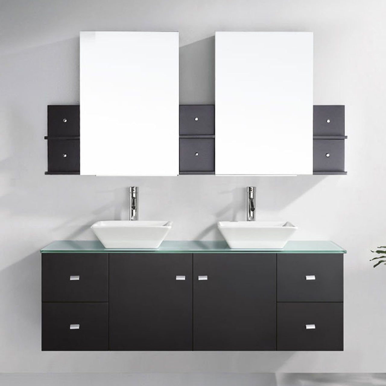 Virtu USA Clarissa 61" Double Square Sink Espresso Top with Polished Chrome Faucet and Mirrors Vanity Virtu USA 