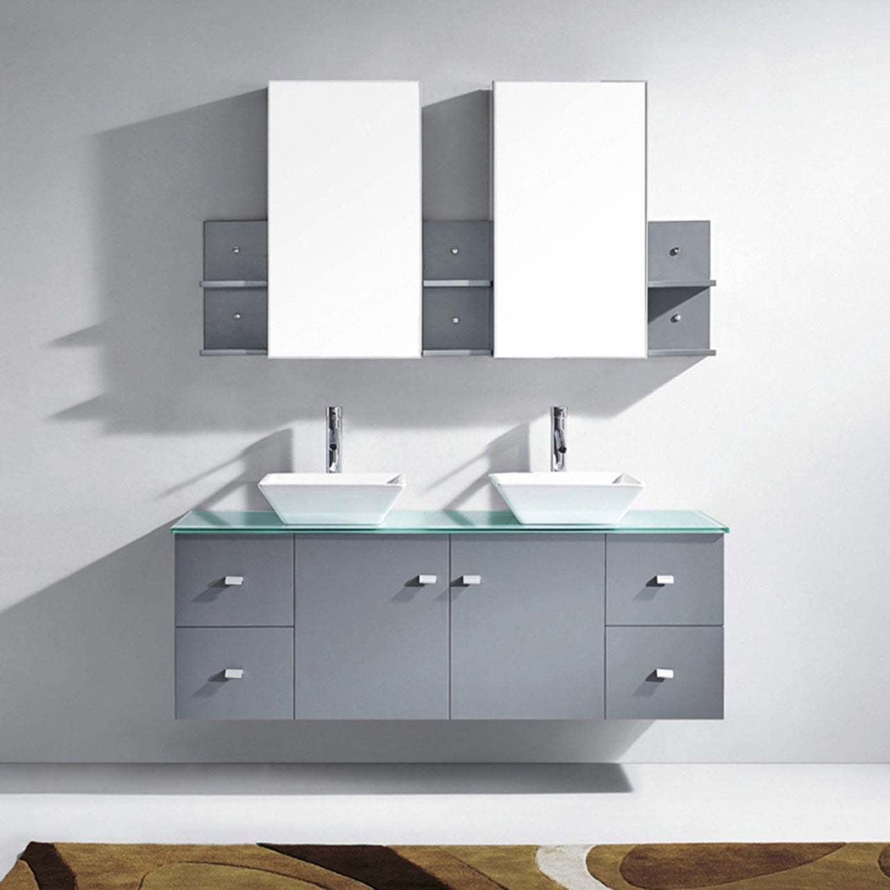 Virtu USA Clarissa 61" Double Square Sink Grey Top Vanity in Grey with Polished Chrome Faucet and Mirrors Vanity Virtu USA 