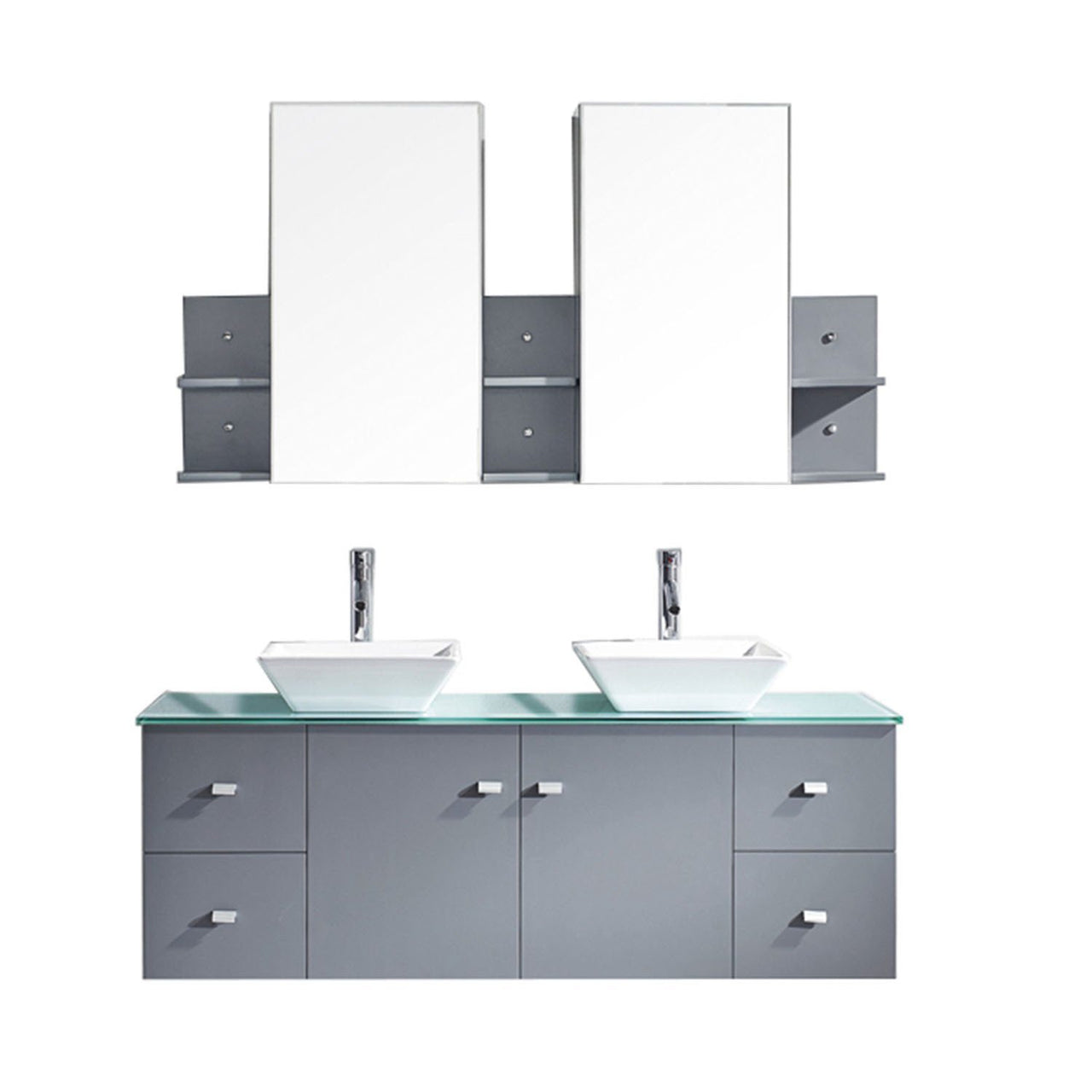 Virtu USA Clarissa 61" Double Square Sink Grey Top Vanity in Grey with Polished Chrome Faucet and Mirrors Vanity Virtu USA 