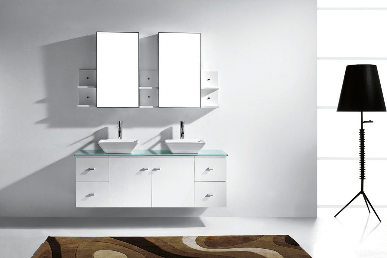 Virtu USA Clarissa 61" Double Square Sink White Top with Polished Chrome Faucet and Mirrors Vanity Virtu USA 