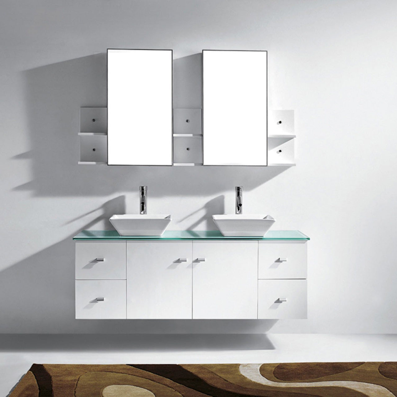 Virtu USA Clarissa 61" Double Square Sink White Top with Polished Chrome Faucet and Mirrors Vanity Virtu USA 