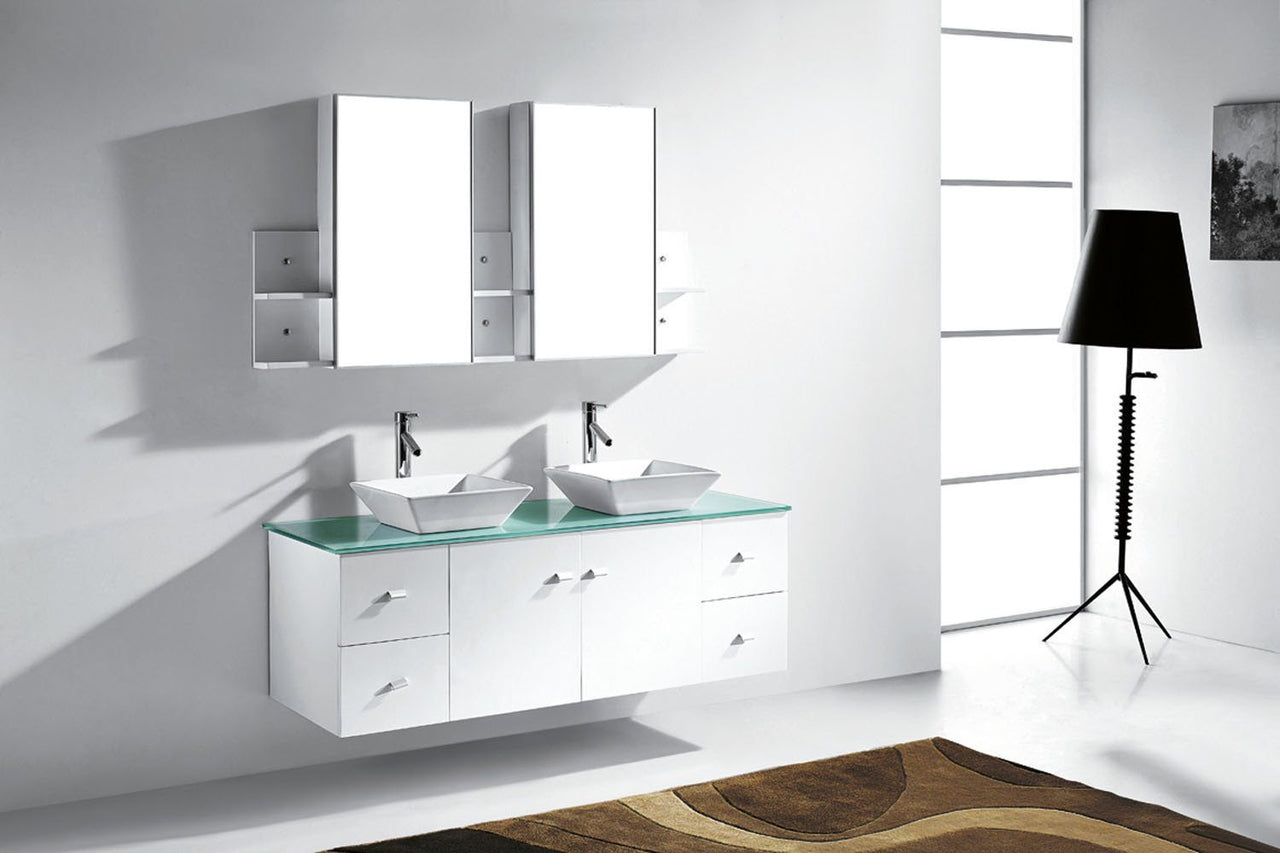Virtu USA Clarissa 61" Double Square Sink White Top with Polished Chrome Faucet and Mirrors Vanity Virtu USA 