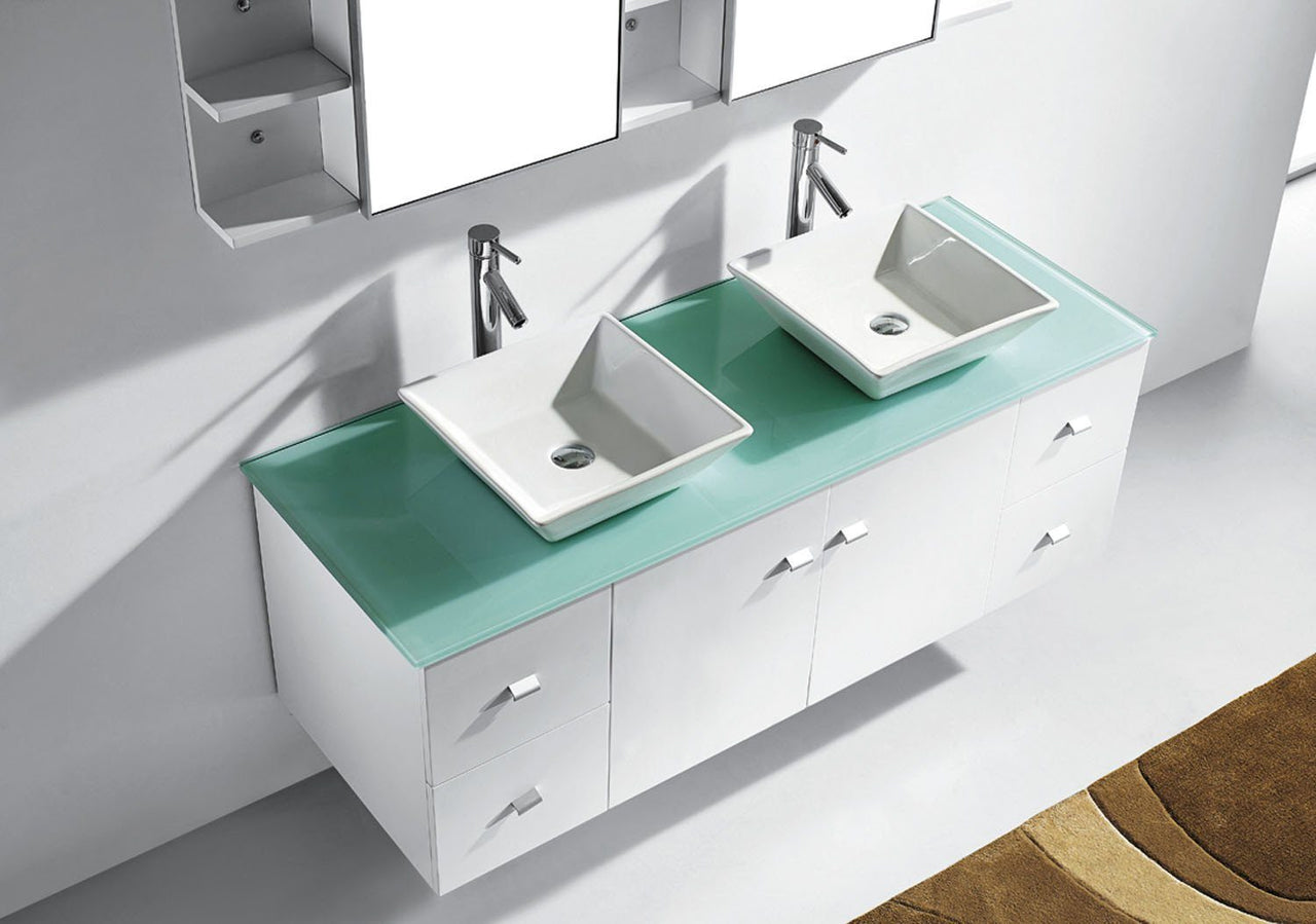 Virtu USA Clarissa 61" Double Square Sink White Top with Polished Chrome Faucet and Mirrors Vanity Virtu USA 