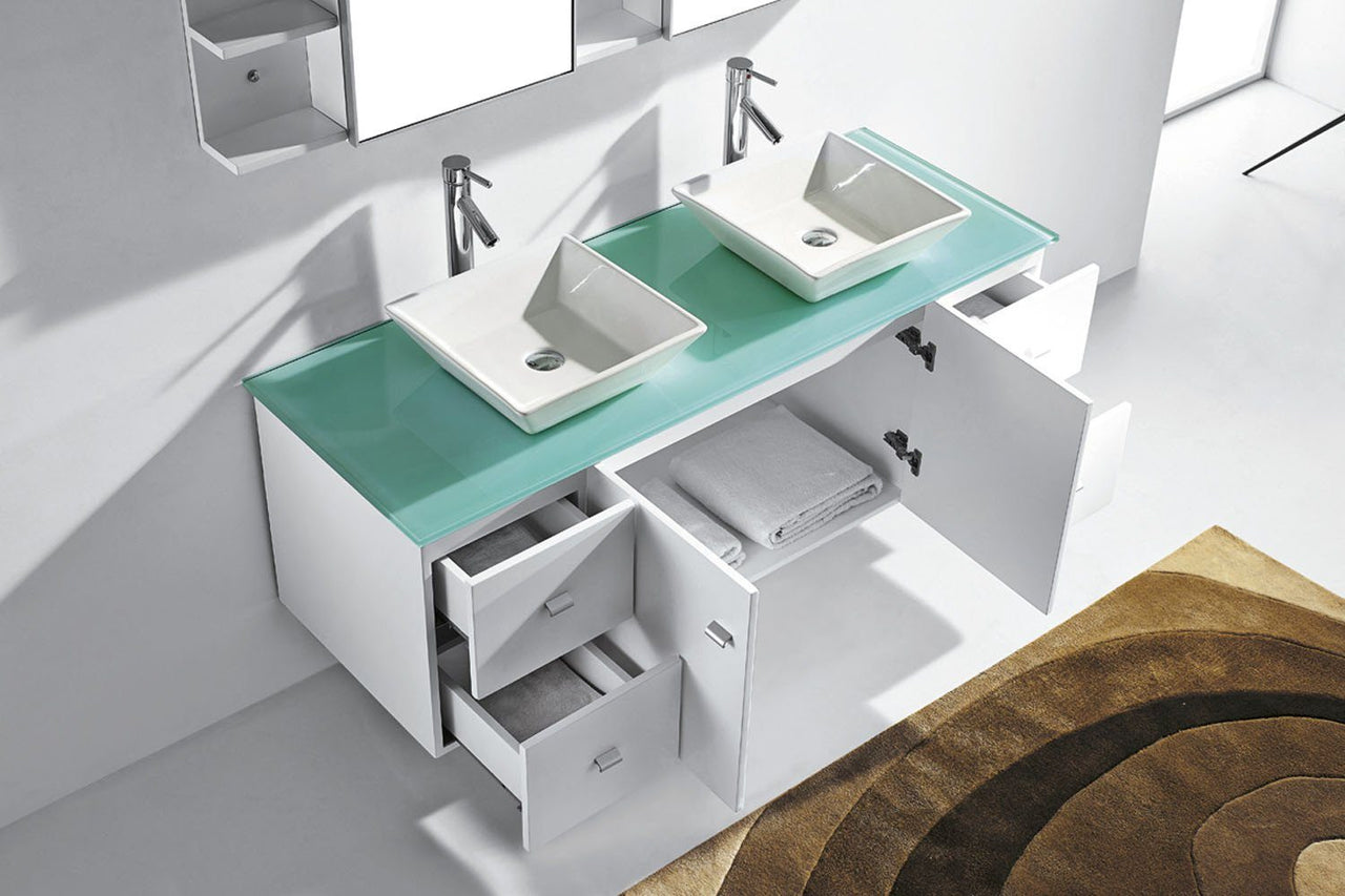 Virtu USA Clarissa 61" Double Square Sink White Top with Polished Chrome Faucet and Mirrors Vanity Virtu USA 