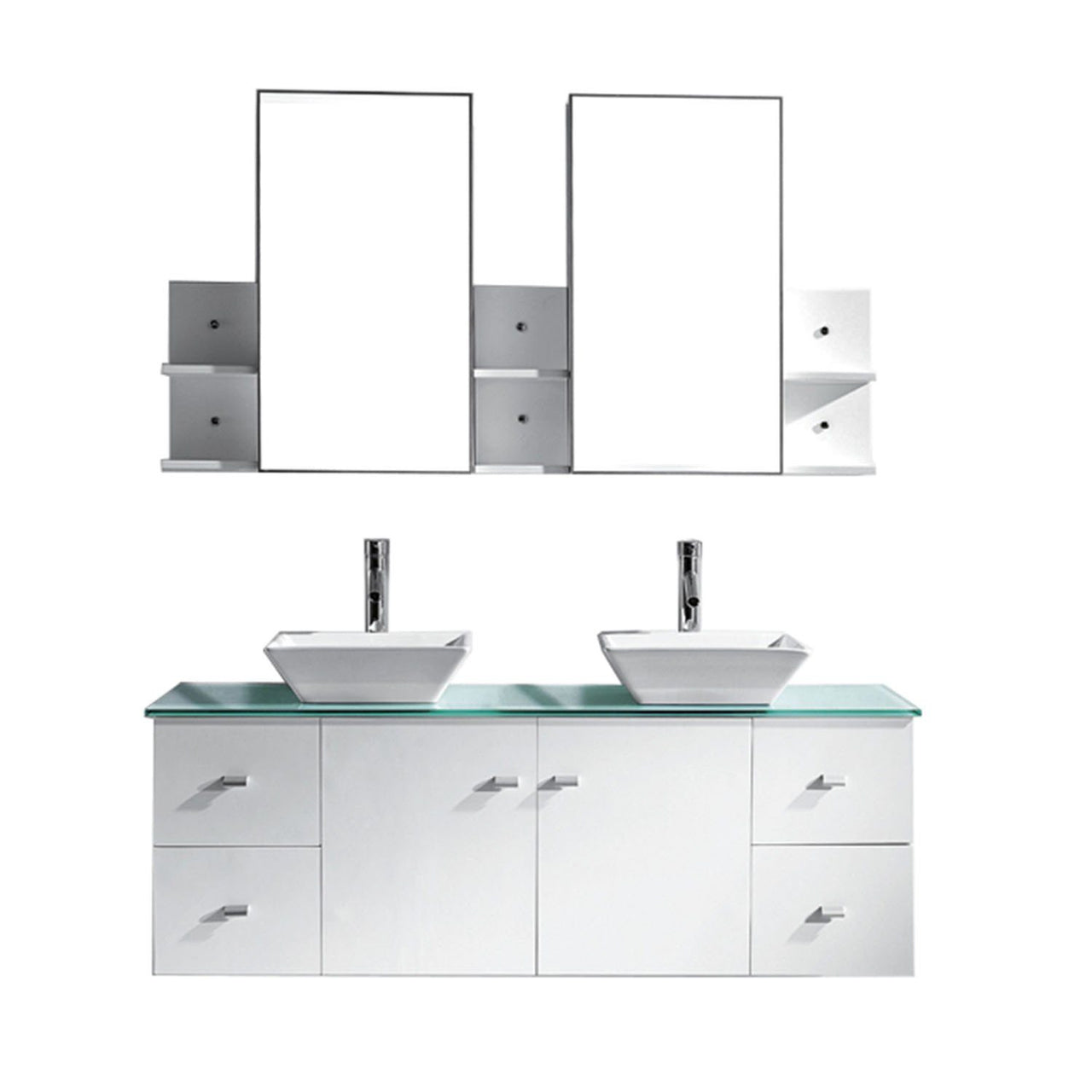 Virtu USA Clarissa 61" Double Square Sink White Top with Polished Chrome Faucet and Mirrors Vanity Virtu USA 