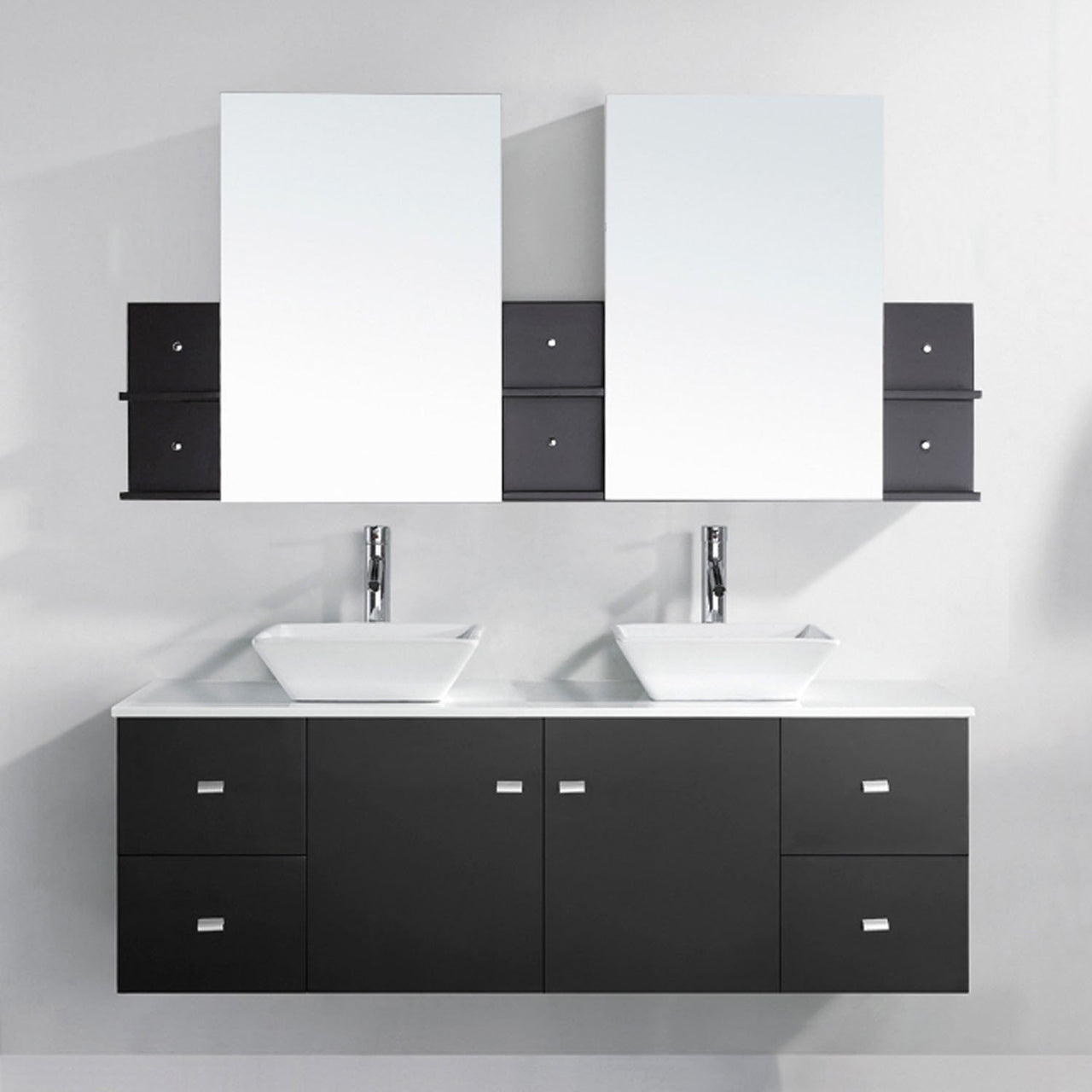 Virtu USA Clarissa 61" Double Square Sink Espresso Top with Brushed Nickel Faucet and Mirrors Vanity Virtu USA 