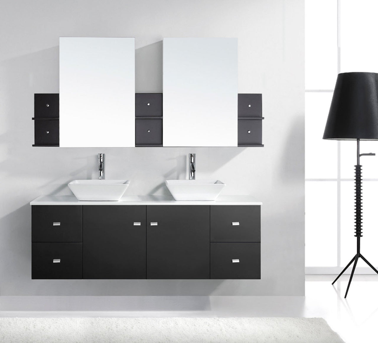 Virtu USA Clarissa 61" Double Square Sink Espresso Top with Brushed Nickel Faucet and Mirrors Vanity Virtu USA 