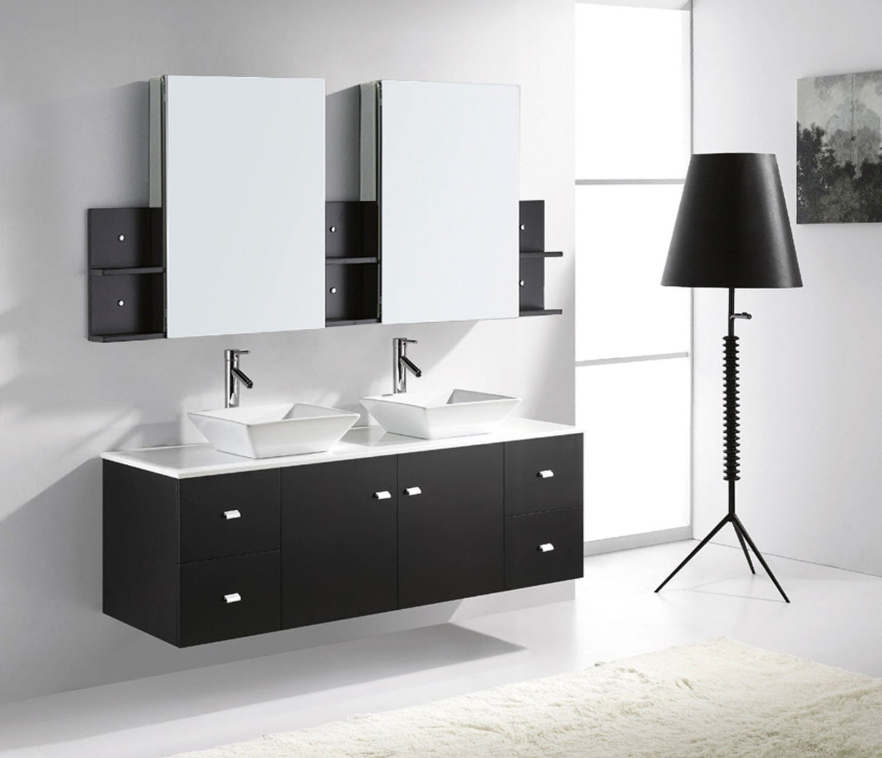 Virtu USA Clarissa 61" Double Square Sink Espresso Top with Brushed Nickel Faucet and Mirrors Vanity Virtu USA 
