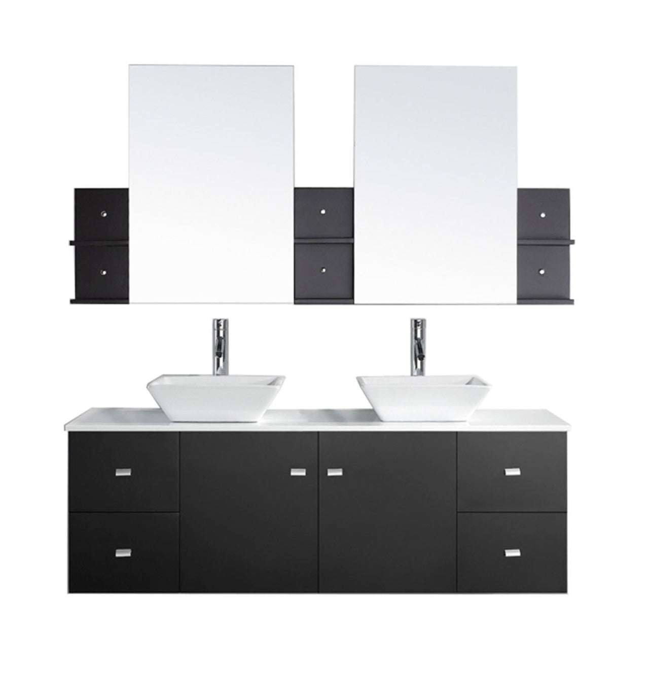 Virtu USA Clarissa 61" Double Square Sink Espresso Top Vanity in Espresso with Polished Chrome Faucet and Mirrors Vanity Virtu USA 