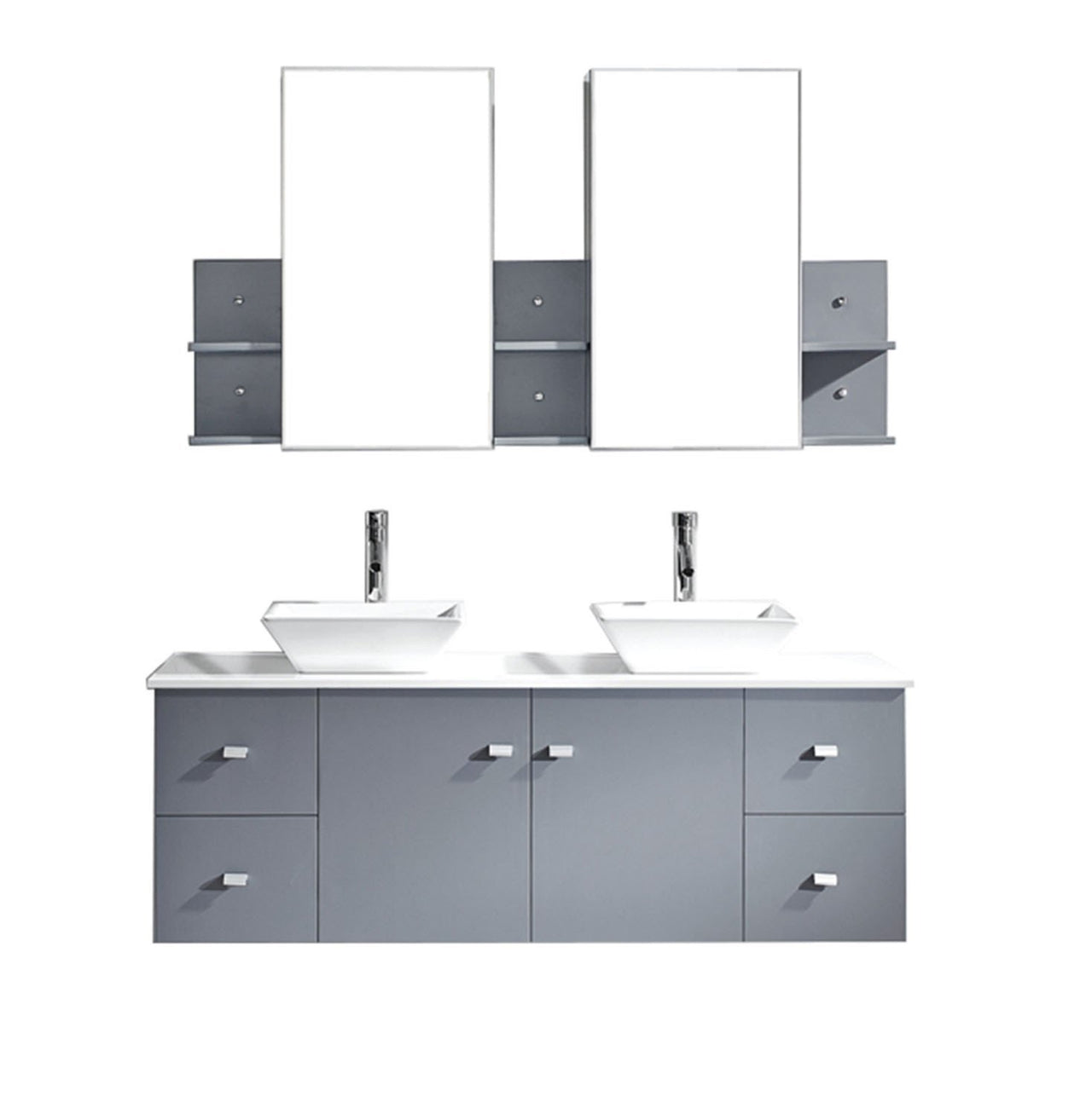 Virtu USA Clarissa 61" Double Square Sink Grey Top Vanity in Grey with Brushed Nickel Faucet and Mirrors Vanity Virtu USA 