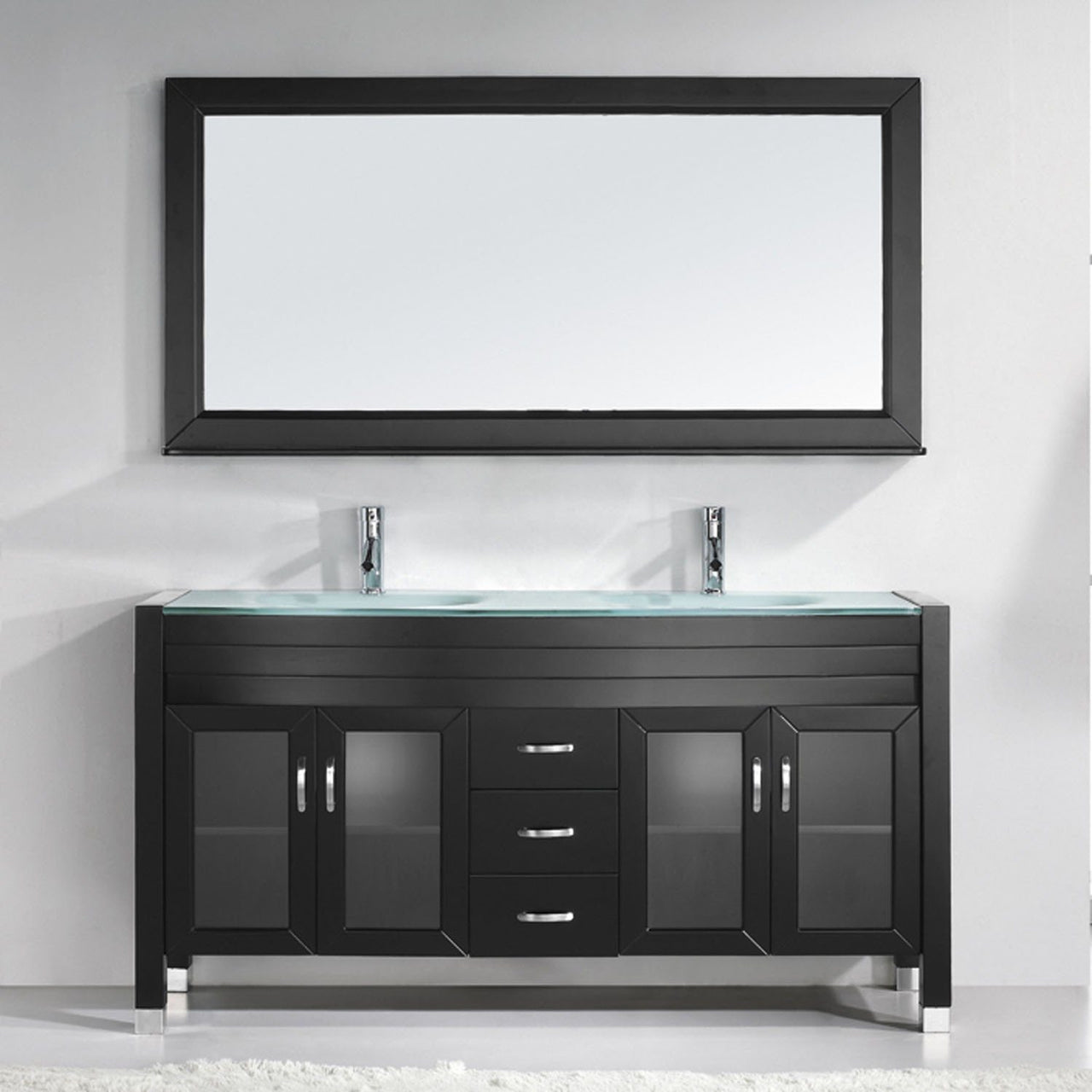 Virtu USA Ava 63" Double Round Sink Espresso Top Vanity with Brushed Nickel Faucet and Mirror Vanity Virtu USA 