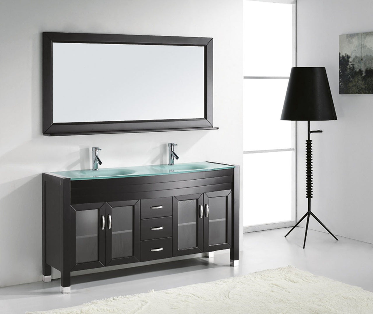 Virtu USA Ava 63" Double Round Sink Espresso Top Vanity with Brushed Nickel Faucet and Mirror Vanity Virtu USA 