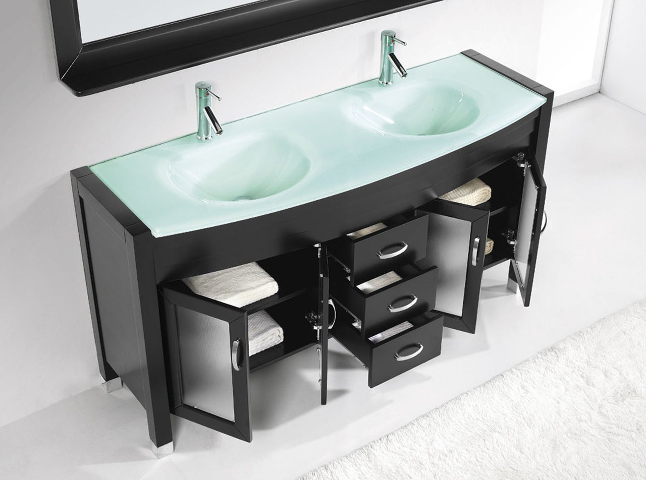 Virtu USA Ava 63" Double Round Sink Espresso Top Vanity with Brushed Nickel Faucet and Mirror Vanity Virtu USA 