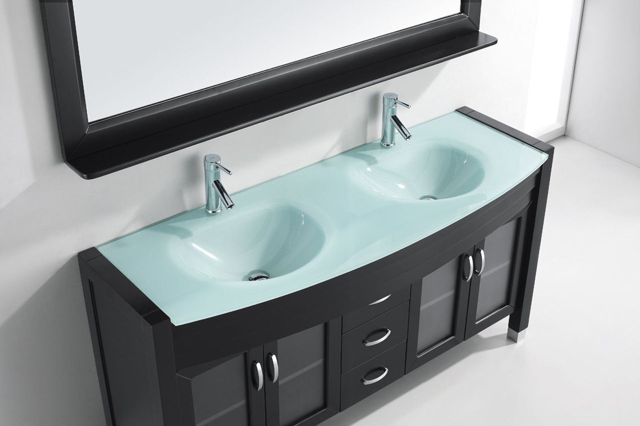 Virtu USA Ava 63" Double Round Sink Espresso Top Vanity in Espresso with Polished Chrome Faucet and Mirror Vanity Virtu USA 