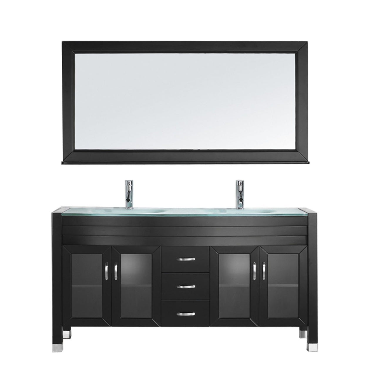 Virtu USA Ava 63" Double Round Sink Espresso Top Vanity with Brushed Nickel Faucet and Mirror Vanity Virtu USA 