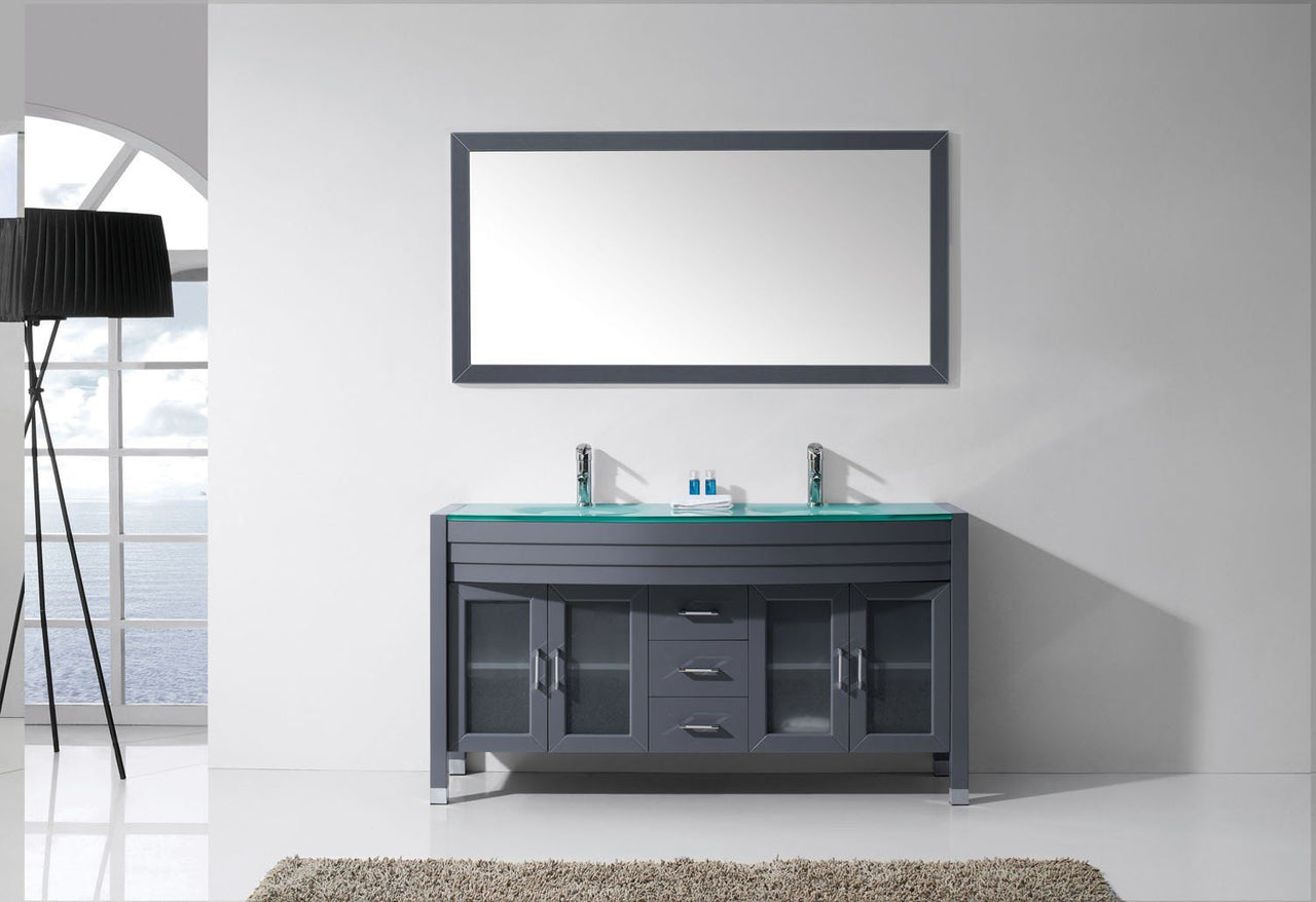 Virtu USA Ava 63" Double Round Sink Grey Top Vanity in Grey with Polished Chrome Faucet and Mirror Vanity Virtu USA 