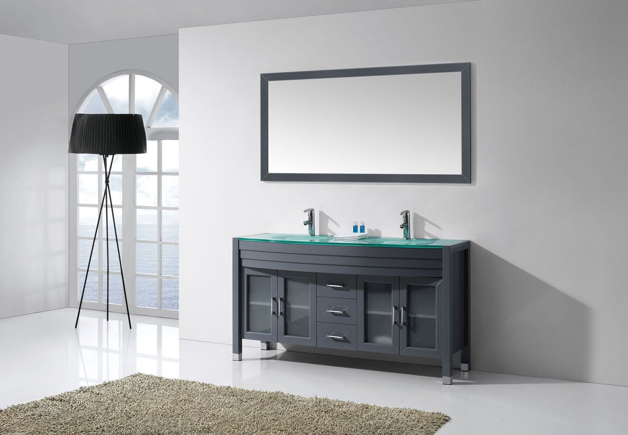 Virtu USA Ava 63" Double Round Sink Grey Top Vanity in Grey with Polished Chrome Faucet and Mirror Vanity Virtu USA 