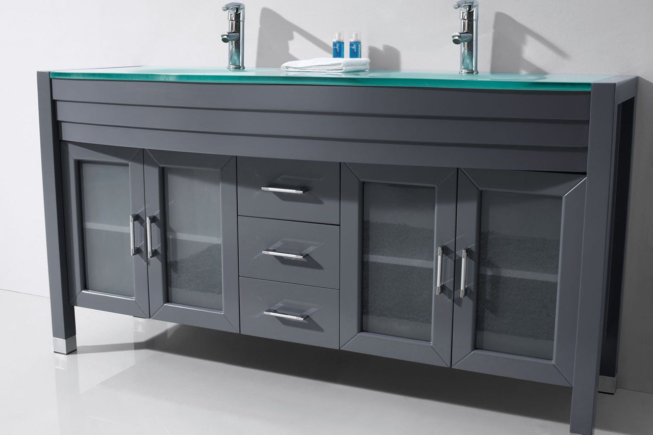 Virtu USA Ava 63" Double Round Sink Grey Top Vanity in Grey with Polished Chrome Faucet and Mirror Vanity Virtu USA 