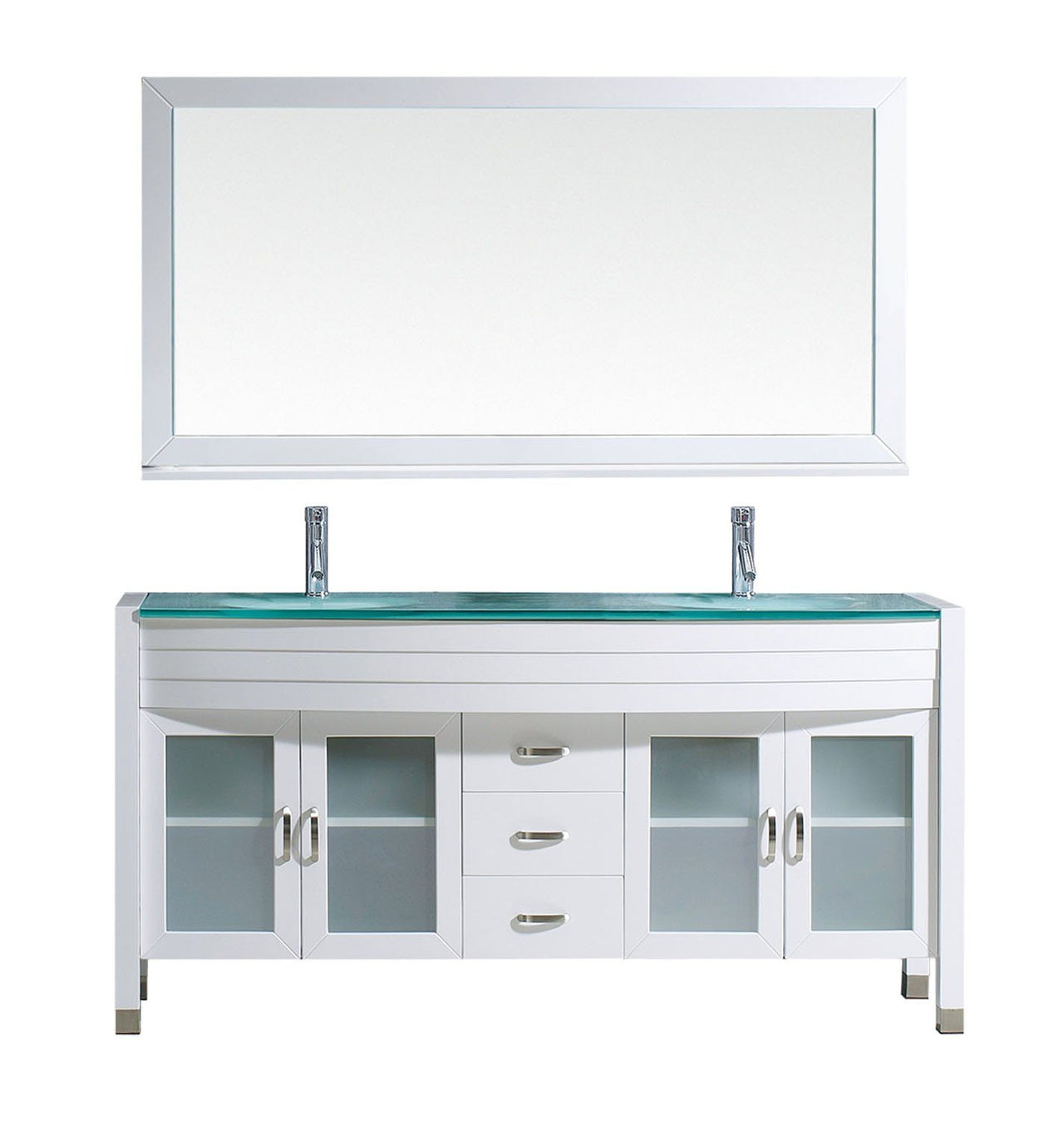 Virtu USA Ava 63" Double Round Sink White Top Vanity with Polished Chrome Faucet and Mirror Vanity Virtu USA 
