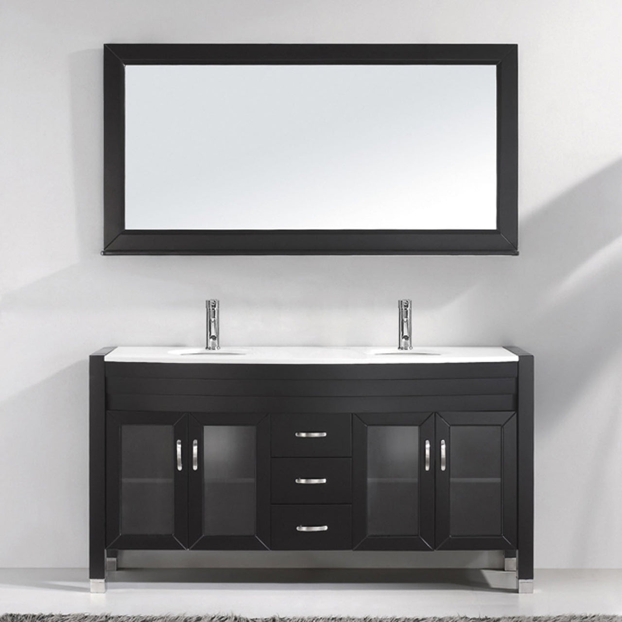 Virtu USA Ava 63" Double Round Sink Espresso Top Vanity with Polished Chrome Faucet and Mirror Vanity Virtu USA 