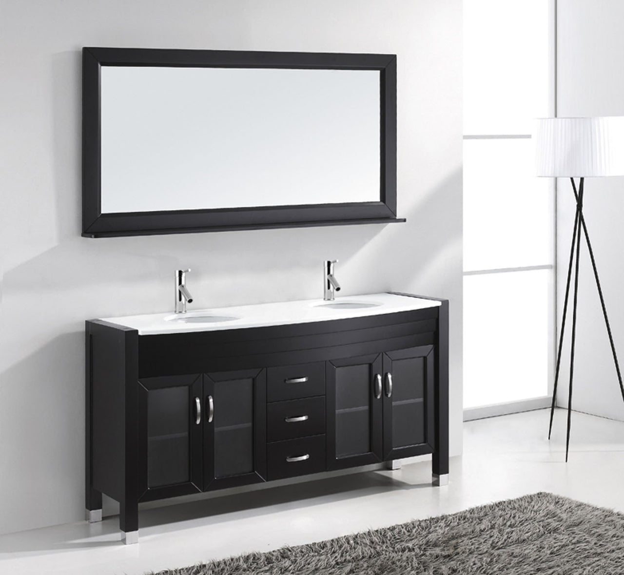 Virtu USA Ava 63" Double Round Sink Espresso Top Vanity in Espresso with Brushed Nickel Faucet and Mirror Vanity Virtu USA 