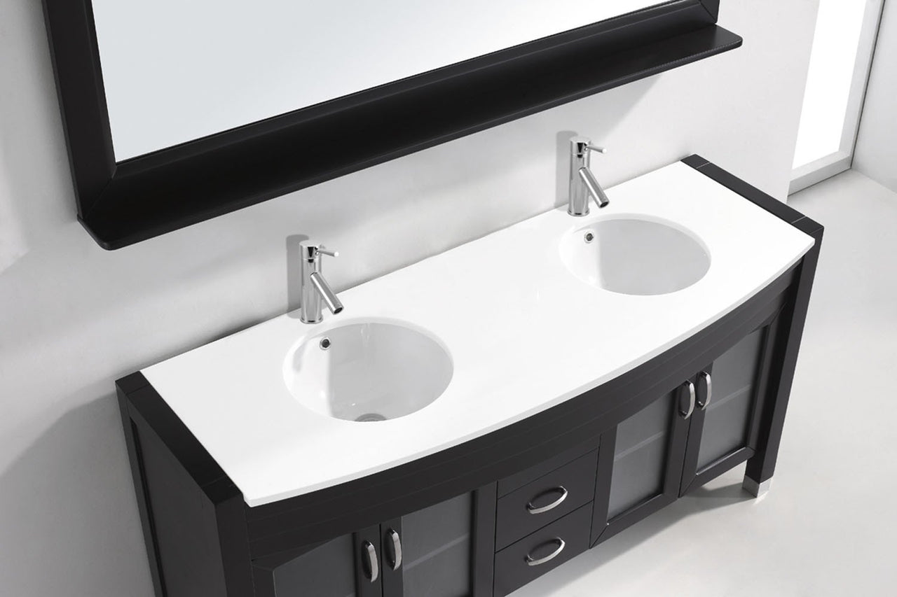 Virtu USA Ava 63" Double Round Sink Espresso Top Vanity with Polished Chrome Faucet and Mirror Vanity Virtu USA 