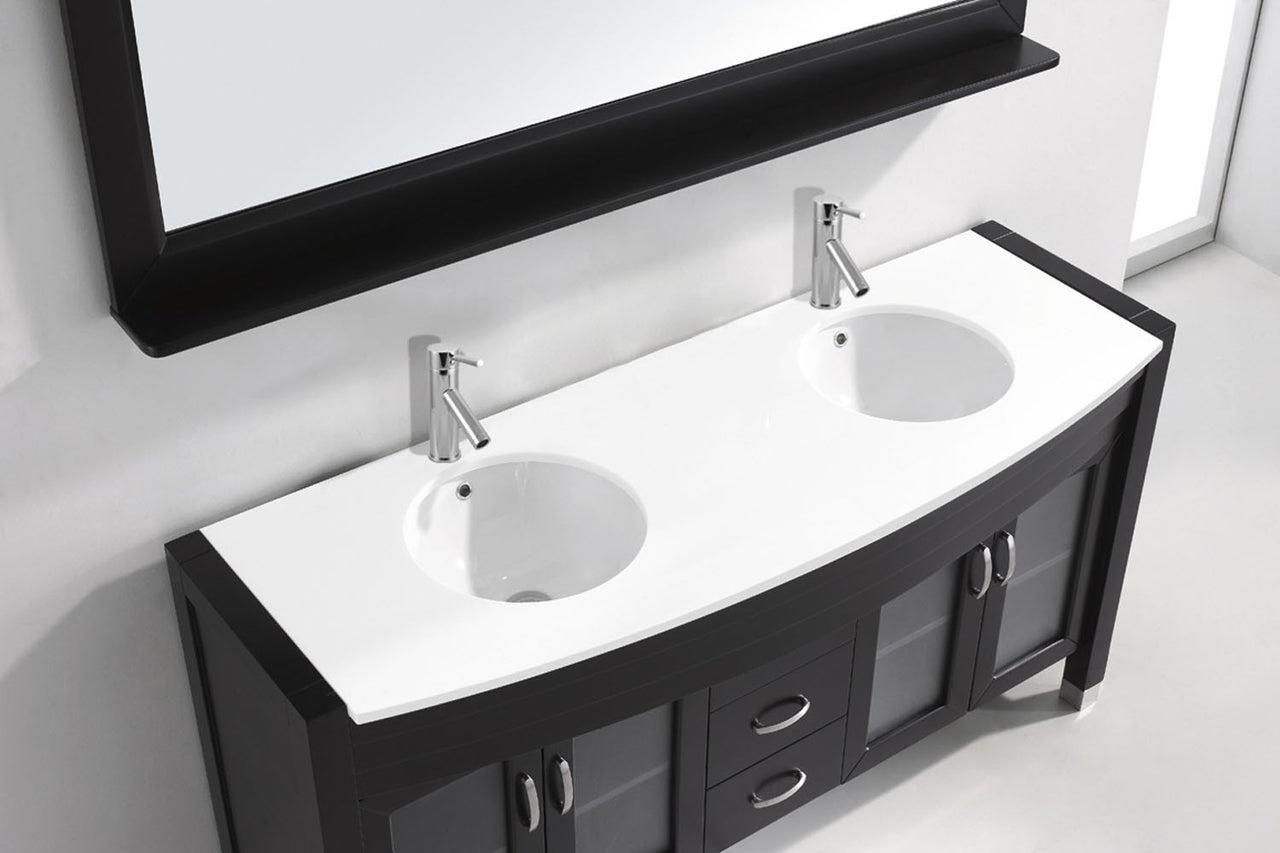 Virtu USA Ava 63" Double Round Sink Espresso Top Vanity in Espresso with Brushed Nickel Faucet and Mirror Vanity Virtu USA 