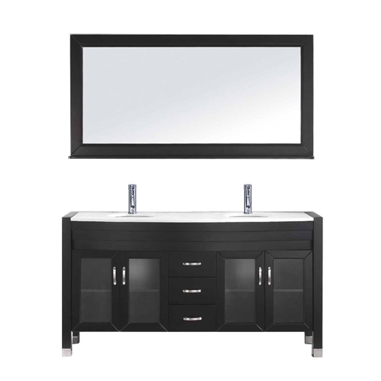 Virtu USA Ava 63" Double Round Sink Espresso Top Vanity in Espresso with Brushed Nickel Faucet and Mirror Vanity Virtu USA 