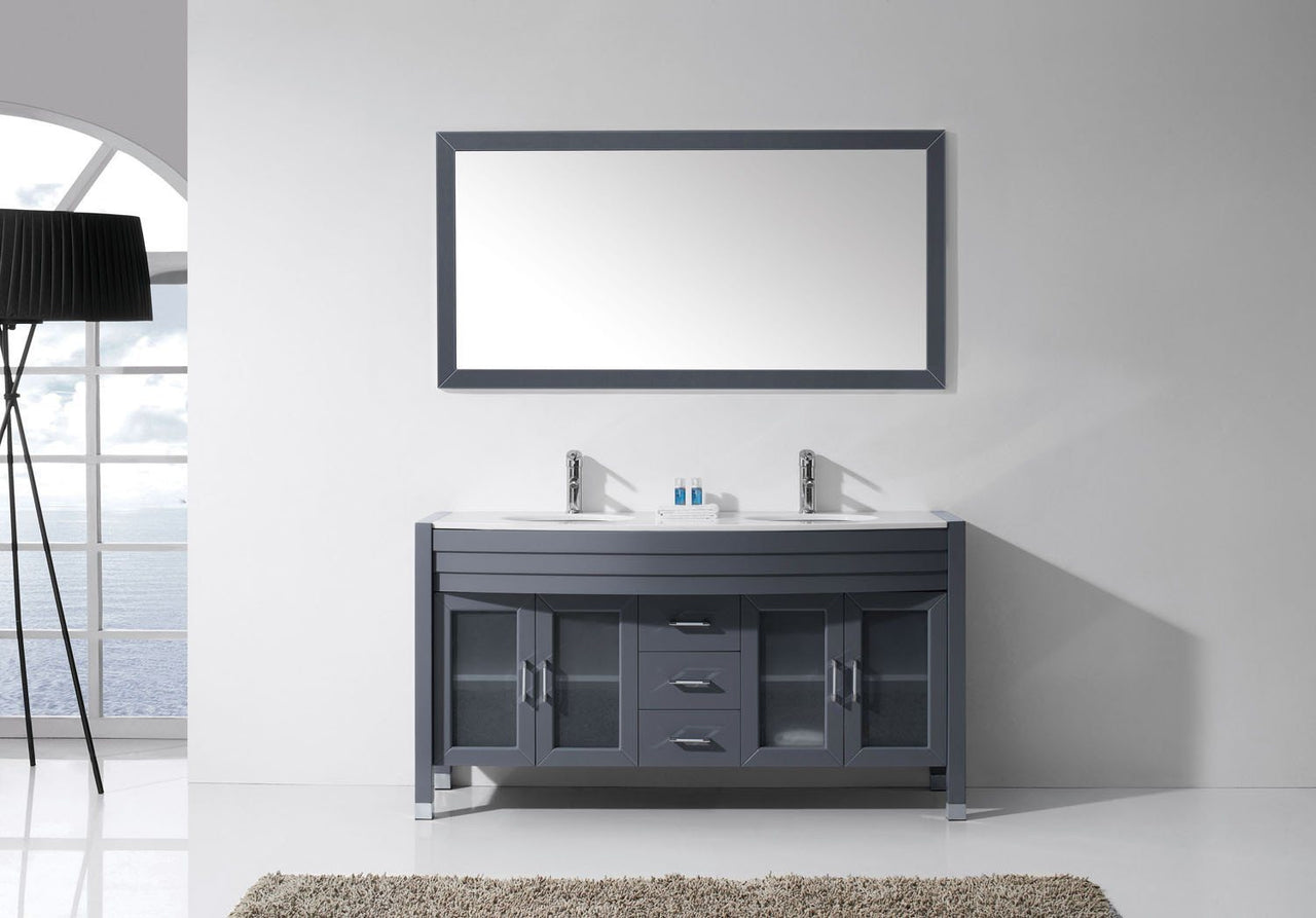 Virtu USA Ava 63" Double Round Sink Grey Top Vanity in Grey with Polished Chrome Faucet and Mirror Vanity Virtu USA 