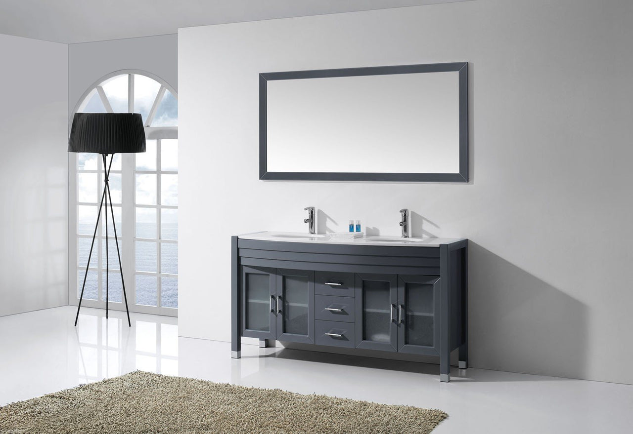 Virtu USA Ava 63" Double Round Sink Grey Top Vanity in Grey with Polished Chrome Faucet and Mirror Vanity Virtu USA 