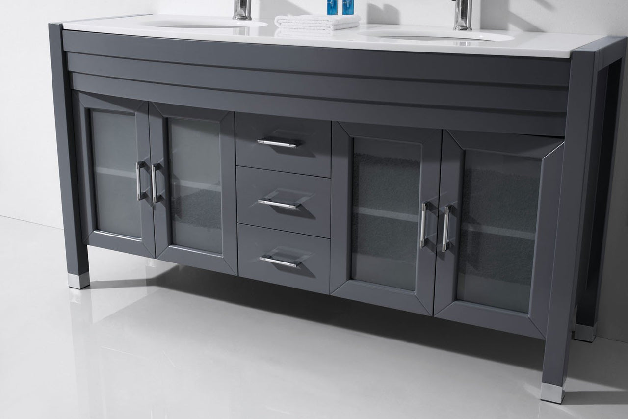 Virtu USA Ava 63" Double Round Sink Grey Top Vanity in Grey with Polished Chrome Faucet and Mirror Vanity Virtu USA 