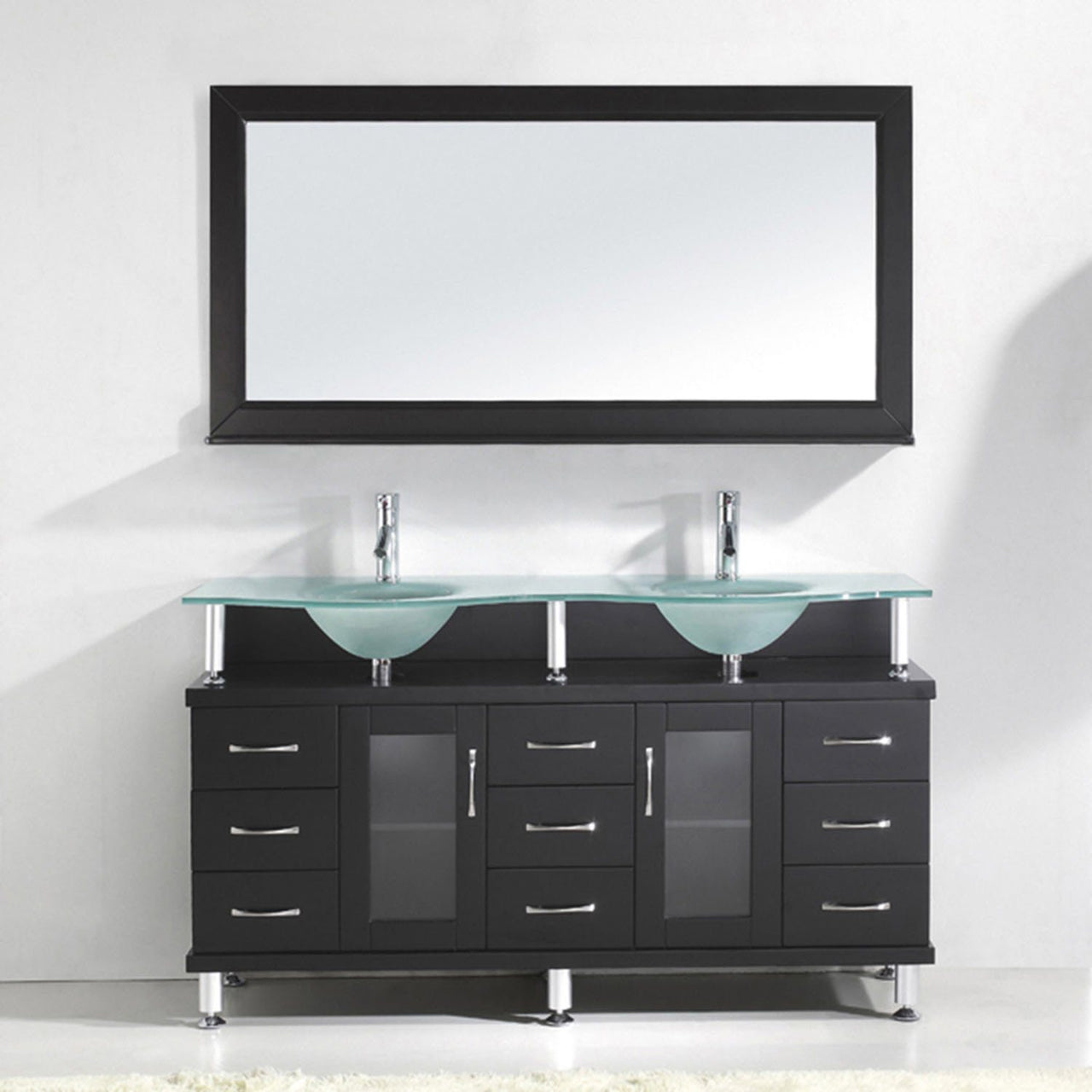 Virtu USA Vincente Rocco 59" Double Round Sink Espresso Top Vanity in Espresso with Polished Chrome Faucet and Mirror Vanity Virtu USA 