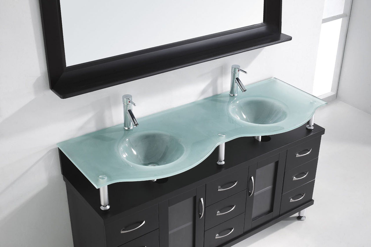 Virtu USA Vincente Rocco 59" Double Round Sink Espresso Top Vanity in Espresso with Polished Chrome Faucet and Mirror Vanity Virtu USA 