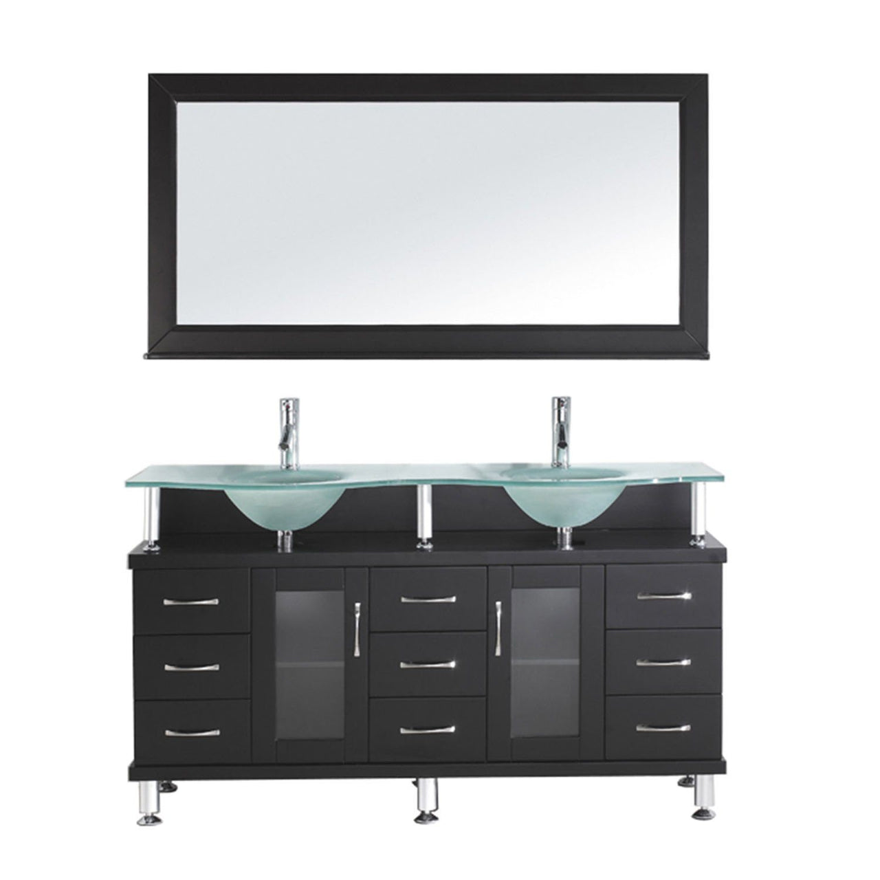 Virtu USA Vincente Rocco 59" Double Round Sink Espresso Top Vanity in Espresso with Polished Chrome Faucet and Mirror Vanity Virtu USA 