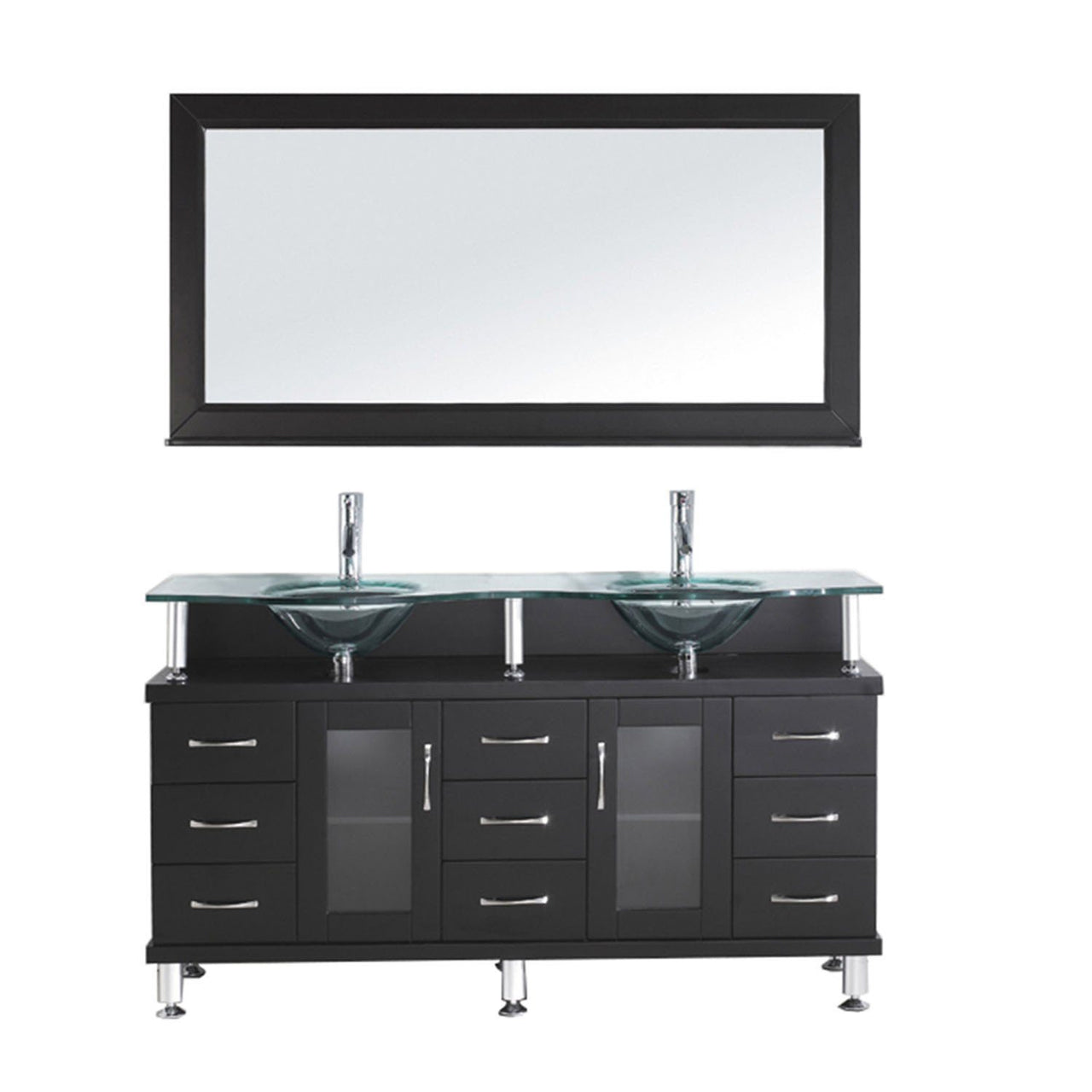 Virtu USA Vincente Rocco 59" Double Round Sink Espresso Top Vanity with Polished Chrome Faucet and Mirror Vanity Virtu USA 
